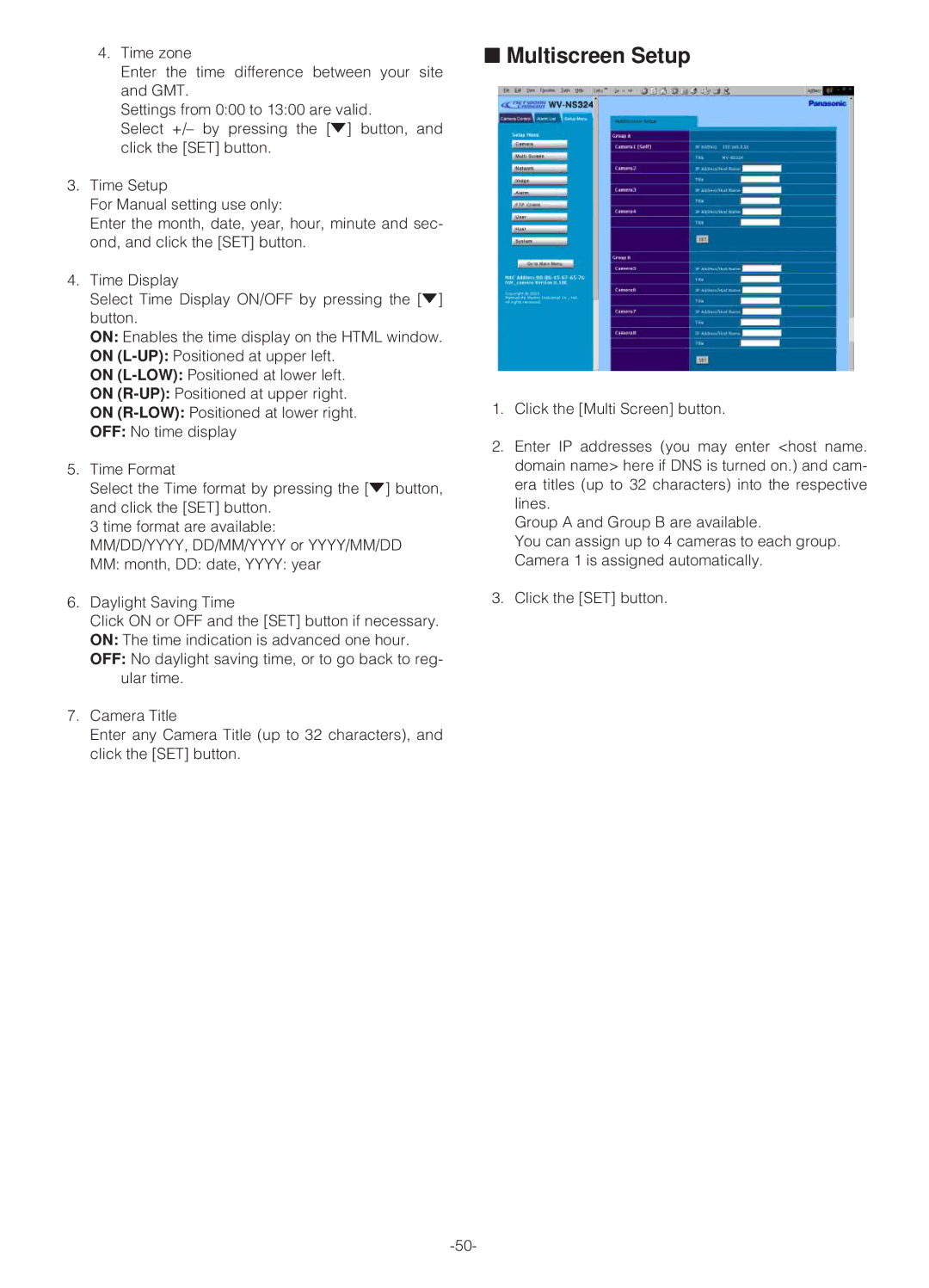 Panasonic WV-NS324 operating instructions Multiscreen Setup 