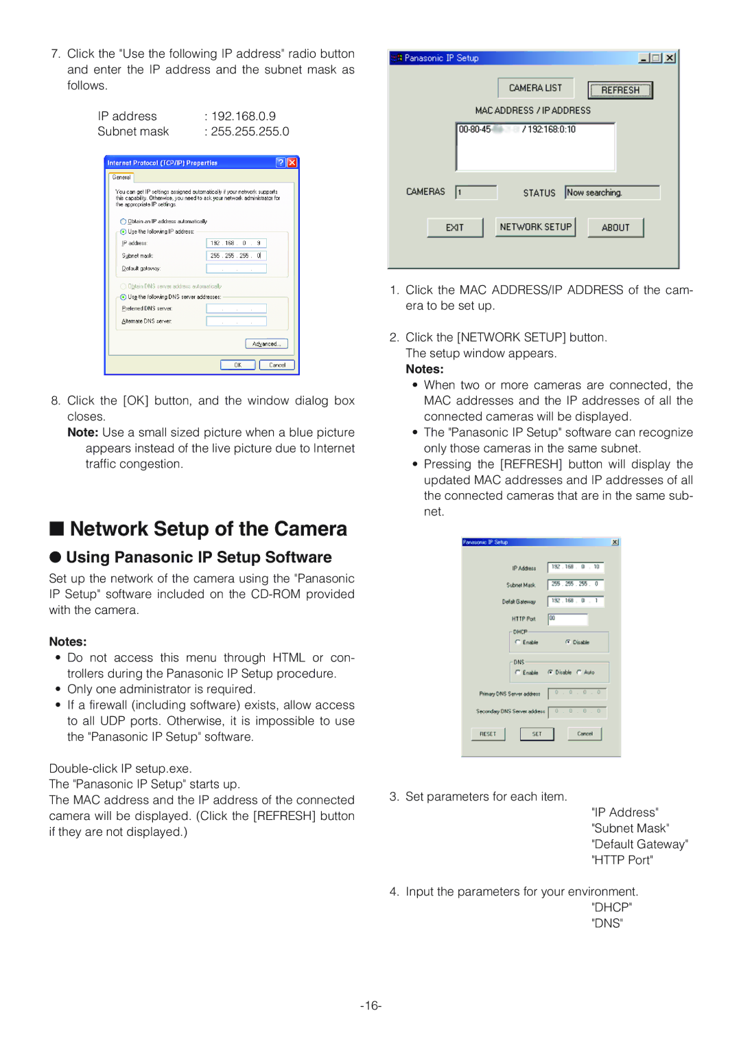 Panasonic WV-NW470S, WV-NW474SE operating instructions Network Setup of the Camera, Using Panasonic IP Setup Software 