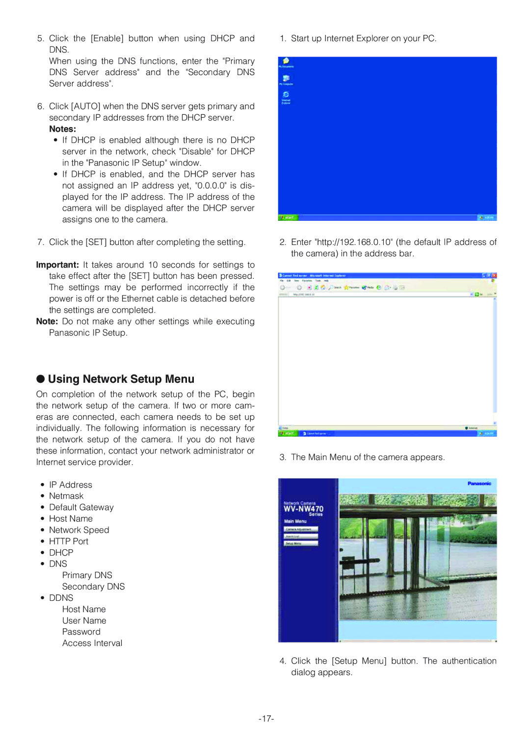 Panasonic WV-NW474SE, WV-NW470S operating instructions Dhcp DNS, Ddns 