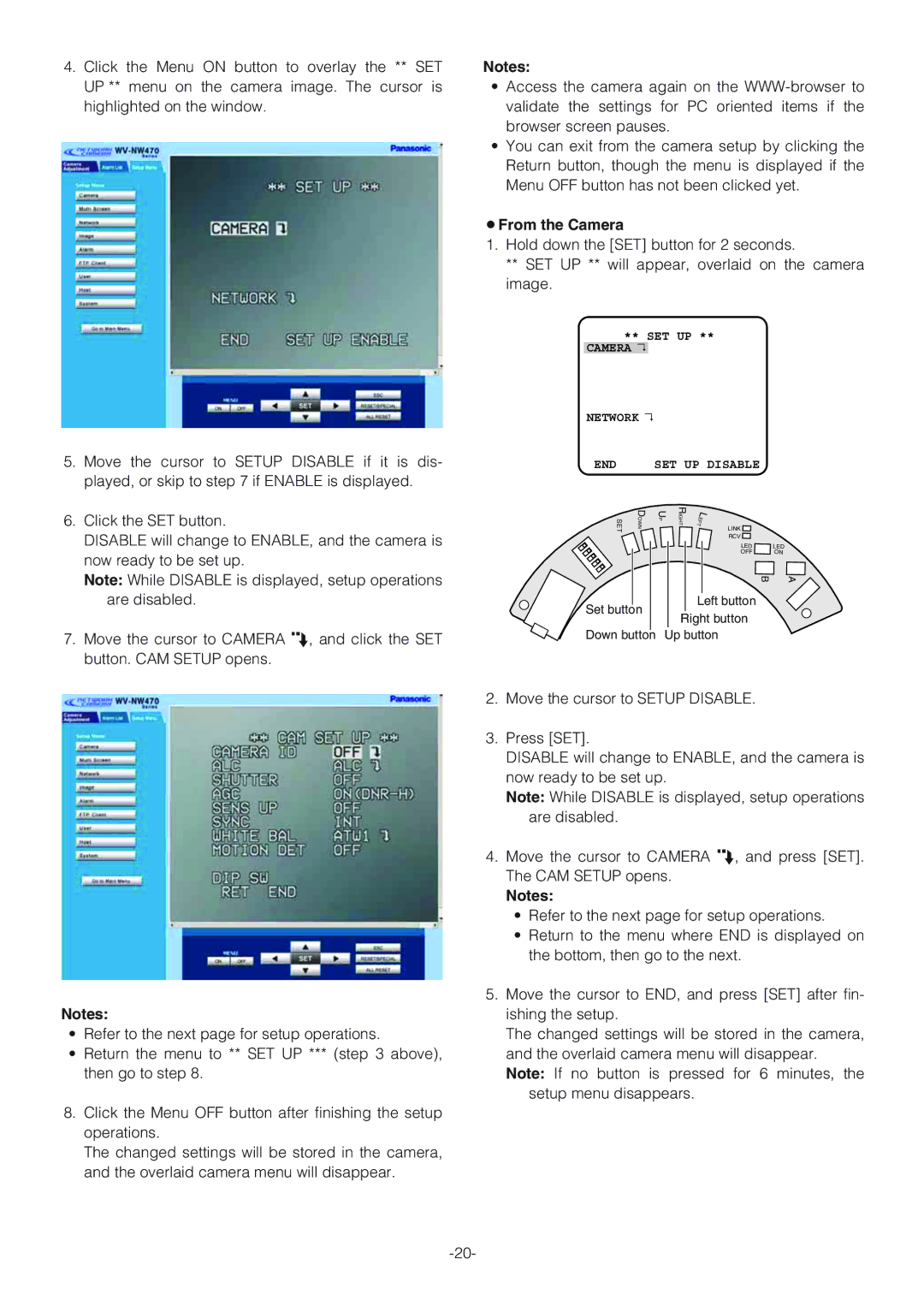 Panasonic WV-NW470S, WV-NW474SE operating instructions ¡From the Camera 