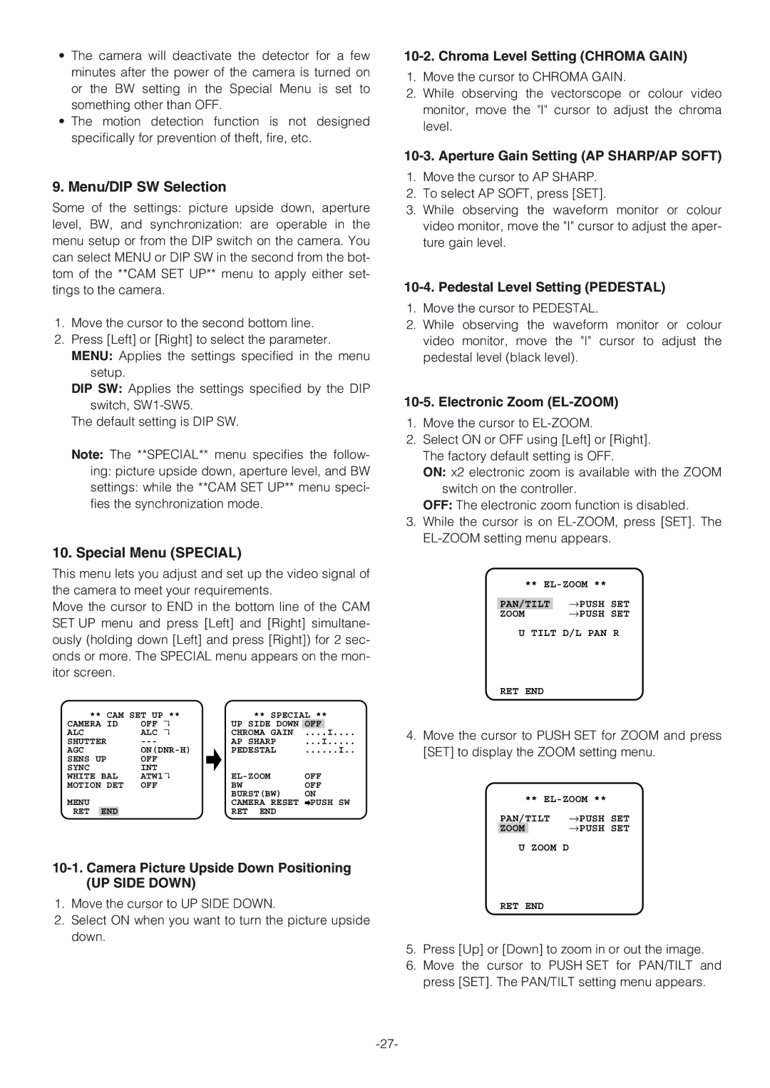 Panasonic WV-NW474SE, WV-NW470S operating instructions Menu/DIP SW Selection, Special Menu Special 