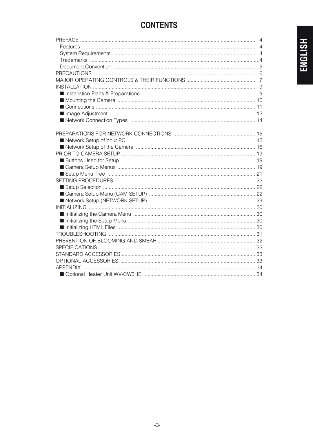 Panasonic WV-NW474SE, WV-NW470S operating instructions Contents 