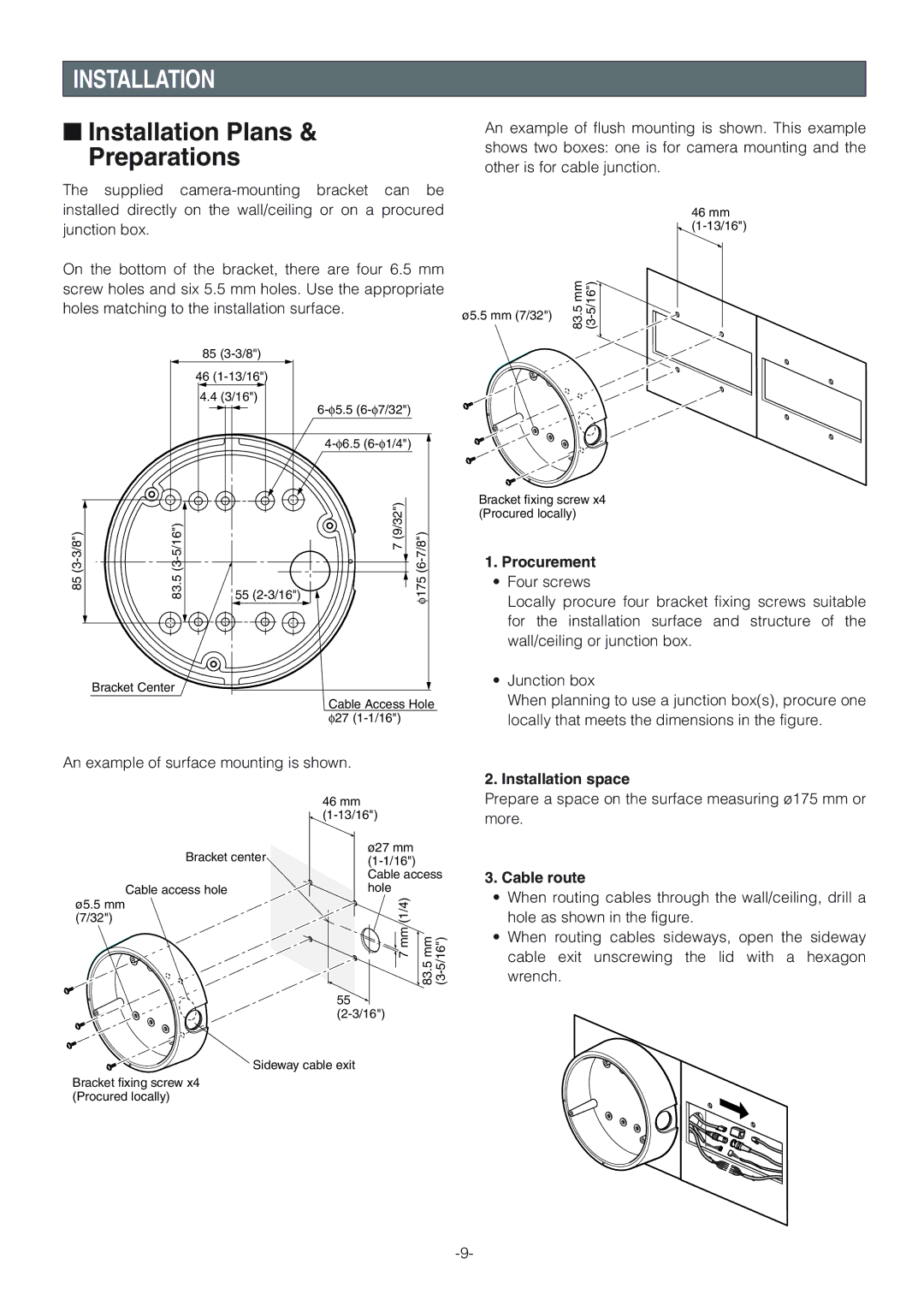 Panasonic WV-NW474SE, WV-NW470S Installation Plans & Preparations, Procurement, Installation space, Cable route 