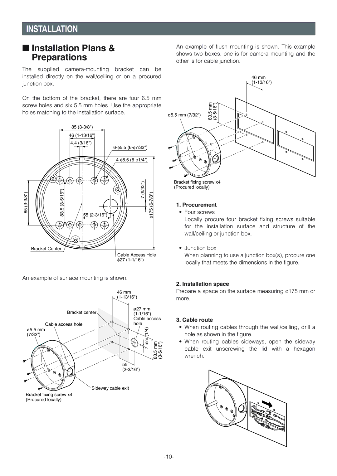 Panasonic WV-NW474S Installation Plans & Preparations, Procurement, Installation space, Cable route 