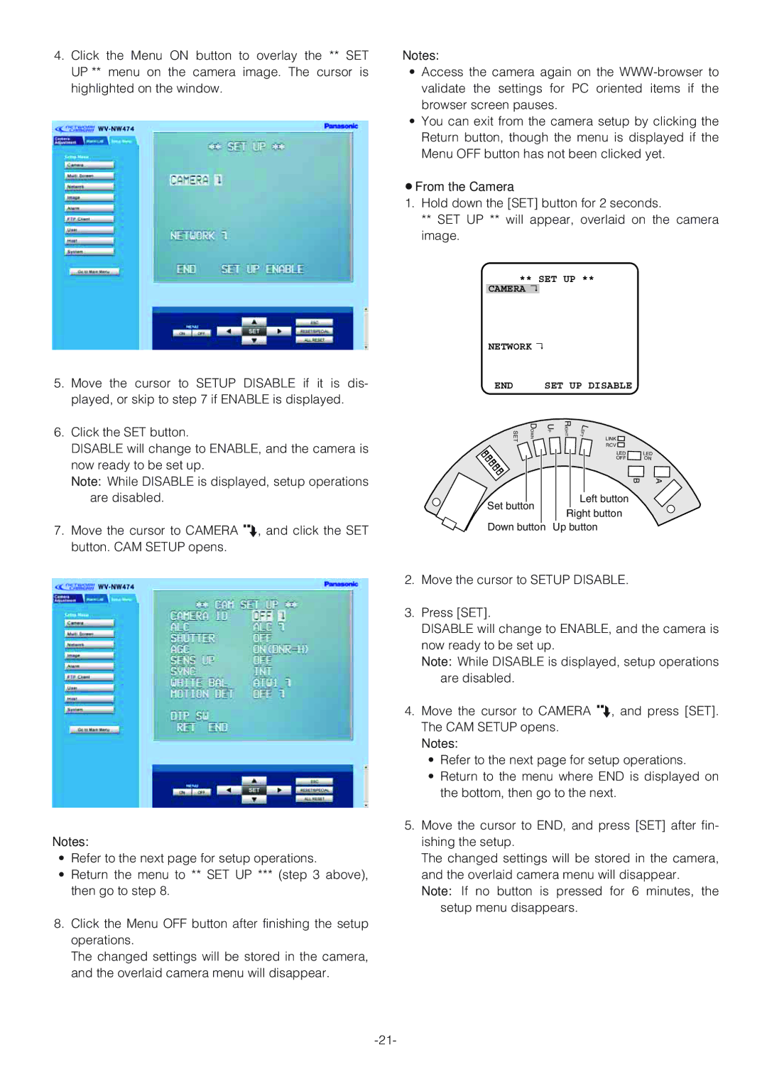 Panasonic WV-NW474S operating instructions ¡From the Camera 