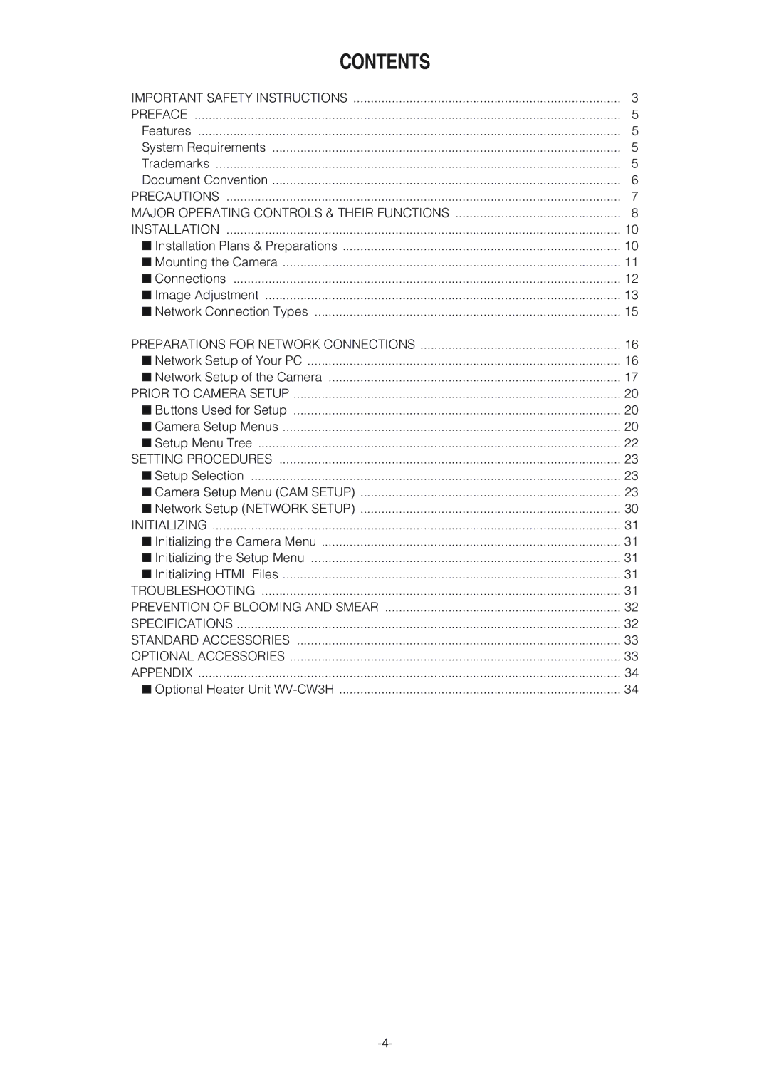 Panasonic WV-NW474S operating instructions Contents 