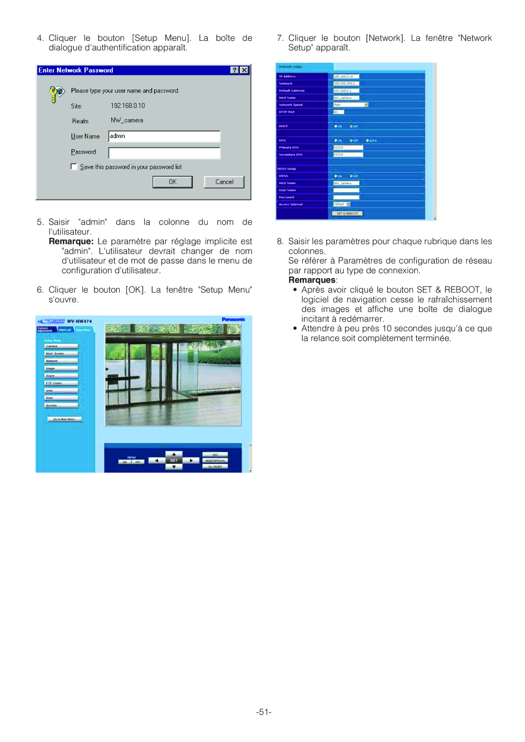 Panasonic WV-NW474S operating instructions Remarques 