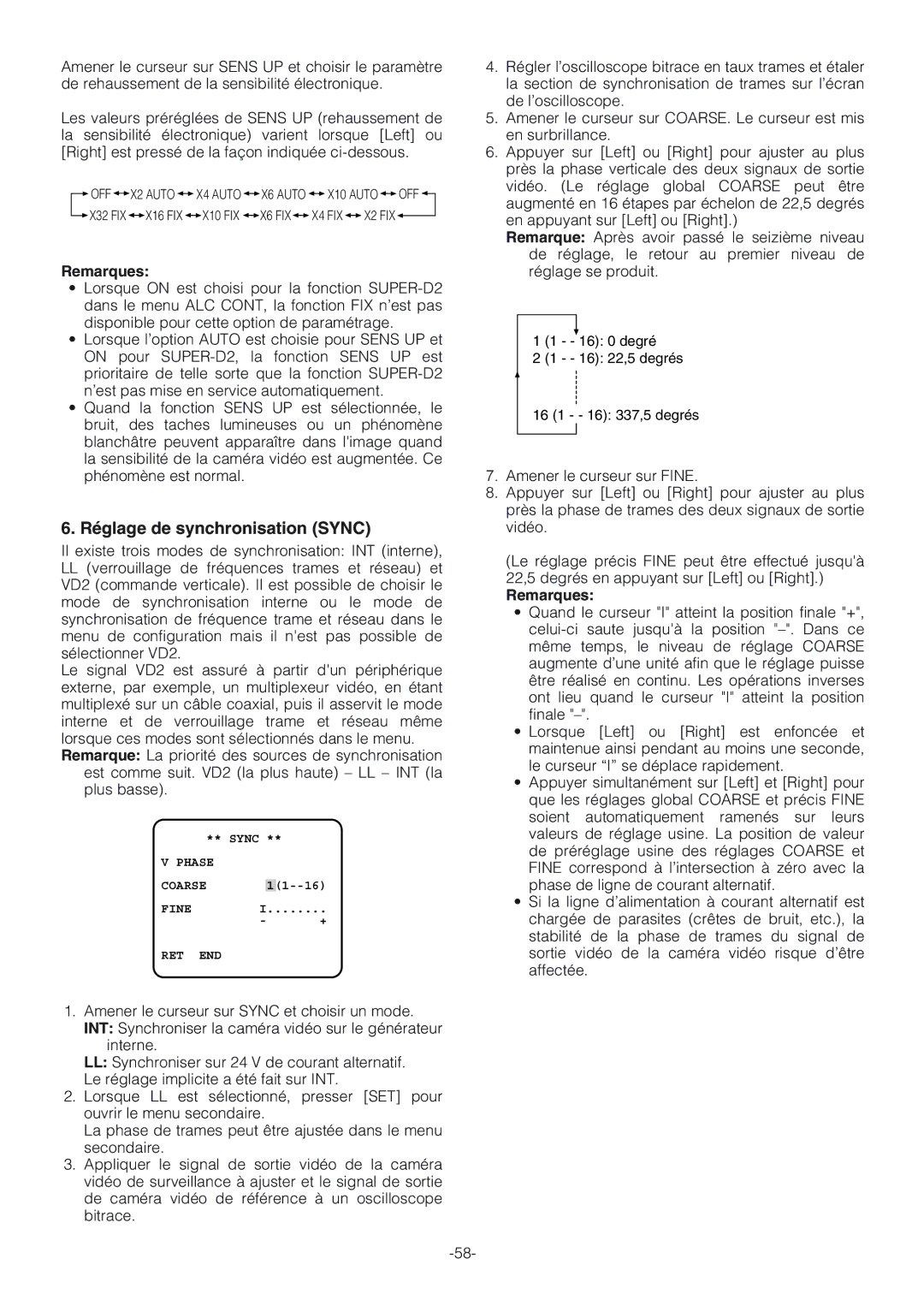 Panasonic WV-NW474S operating instructions Réglage de synchronisation Sync 