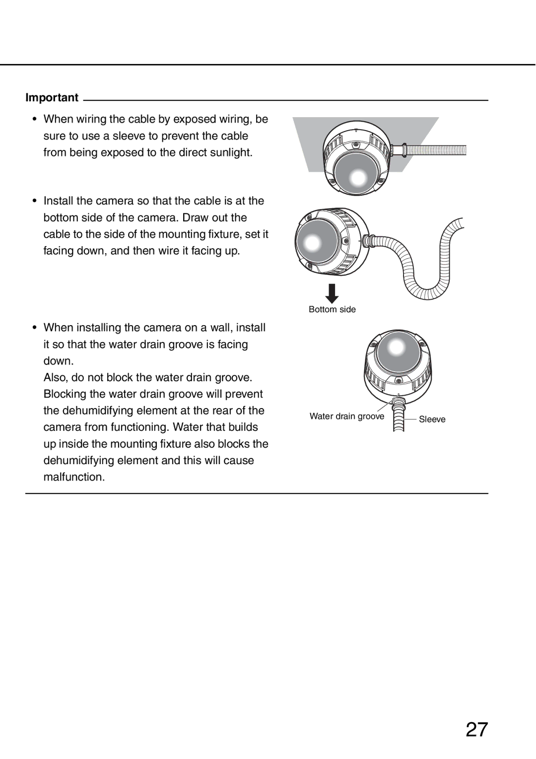 Panasonic WV-NW484S operating instructions Bottom side Water drain groove 