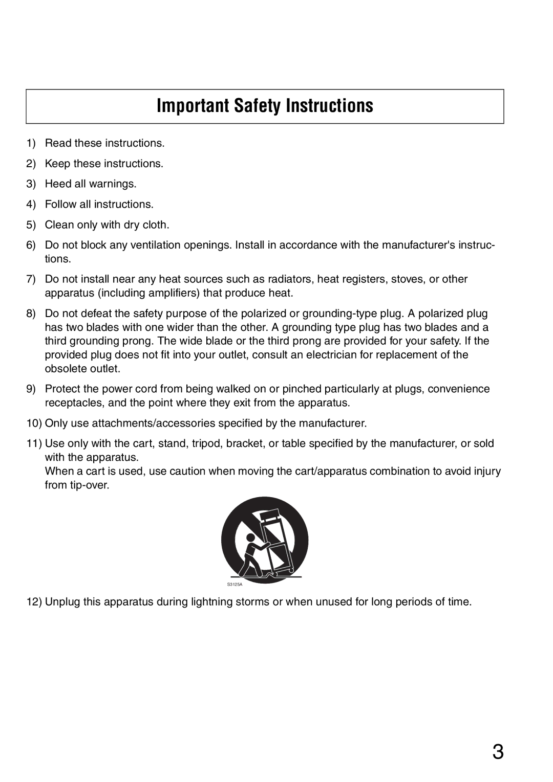 Panasonic WV-NW484S operating instructions Important Safety Instructions 