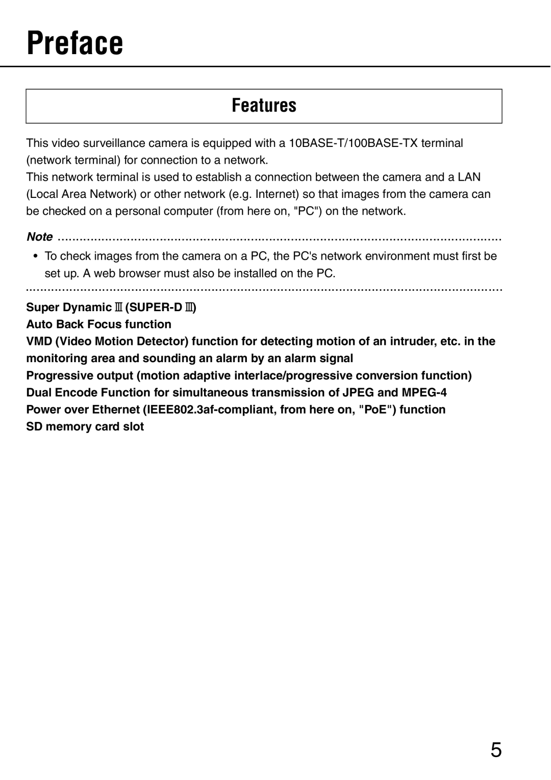 Panasonic WV-NW484S operating instructions Preface, Features 