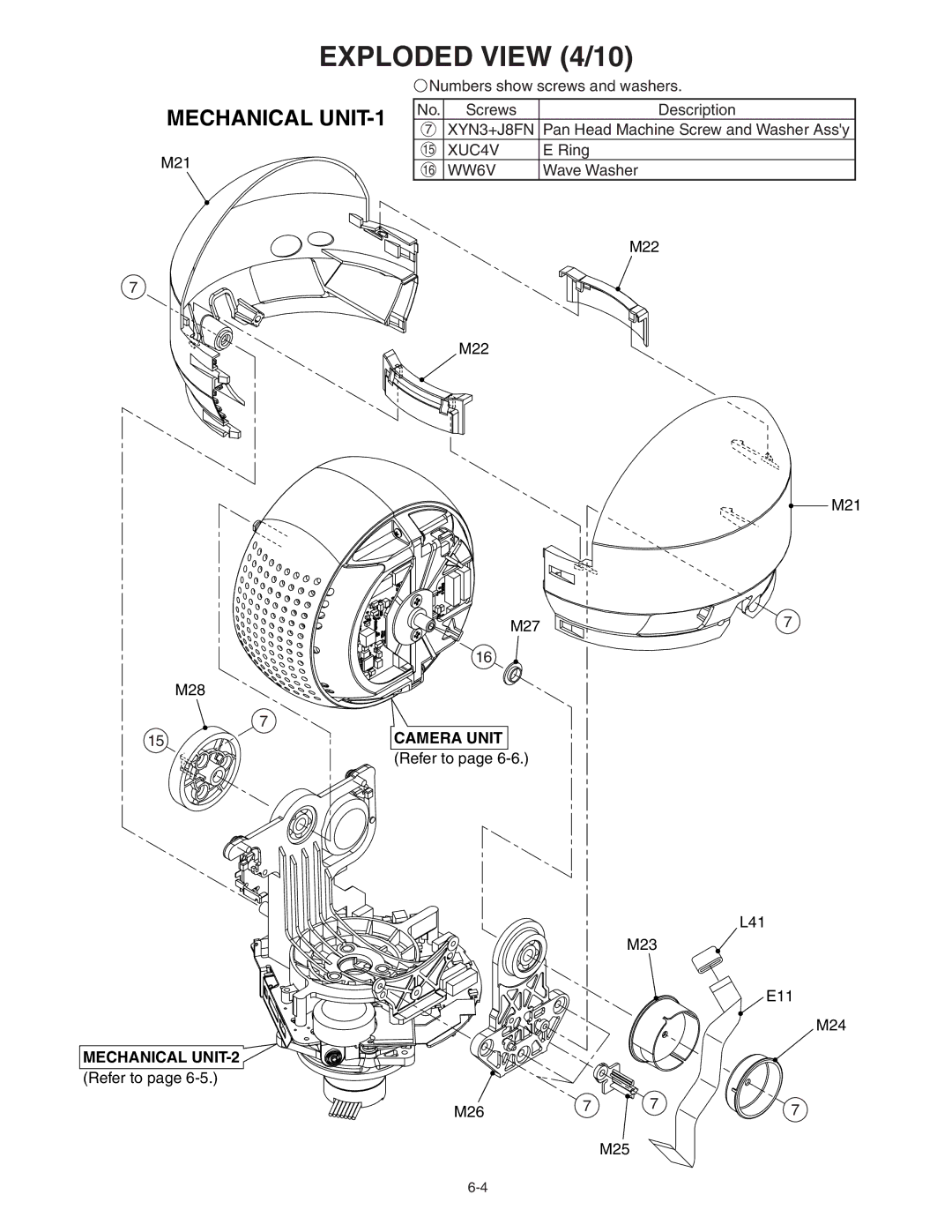 Panasonic WV-NW960 specifications Exploded View 4/10, Mechanical UNIT-1 