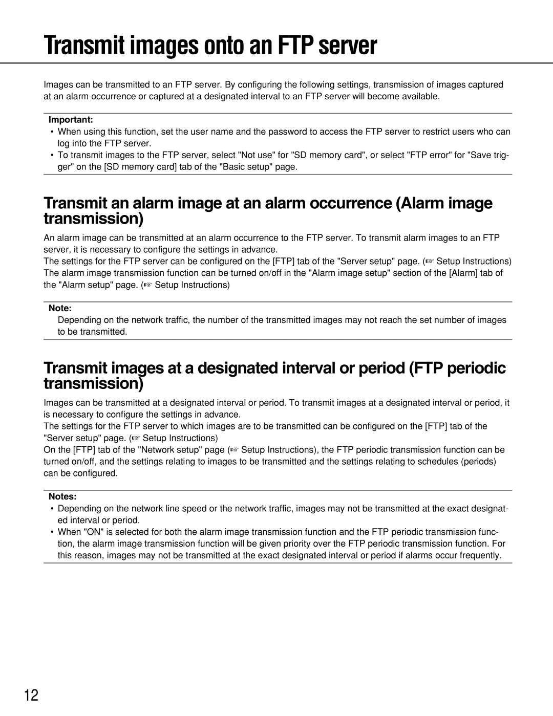 Panasonic WV-NW964, WV-NS954 operating instructions Transmit images onto an FTP server 