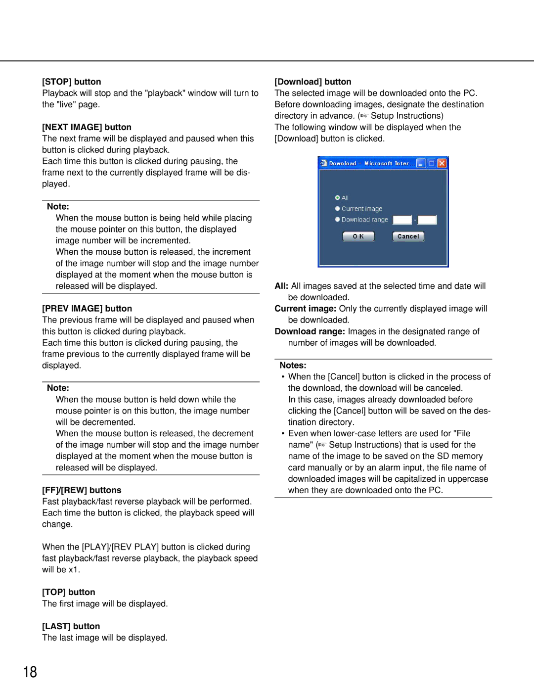 Panasonic WV-NW964, WV-NS954 operating instructions Stop button, Next Image button, Prev Image button, FF/REW buttons 