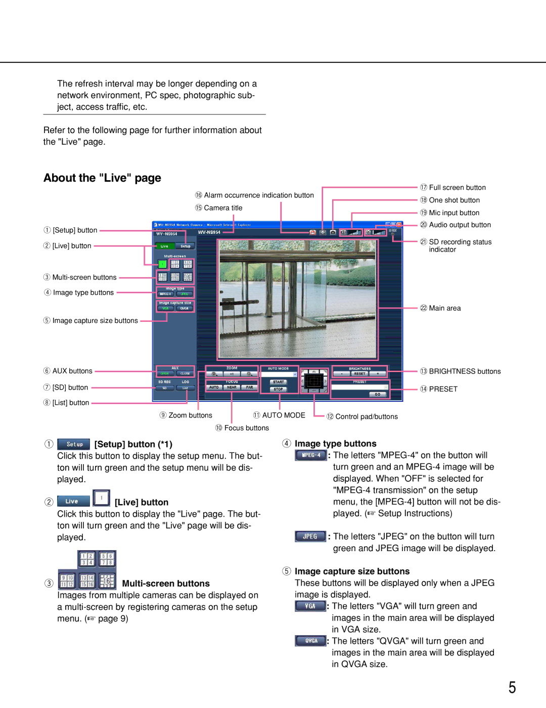 Panasonic WV-NS954, WV-NW964 operating instructions About the Live 