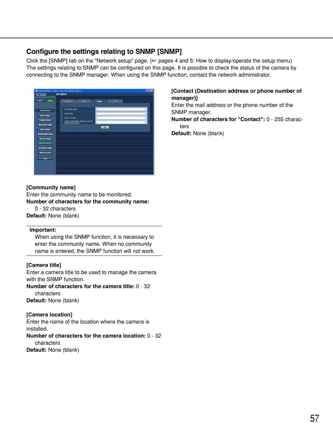 Panasonic WV-NS954, WV-NW964 manual Configure the settings relating to Snmp Snmp 