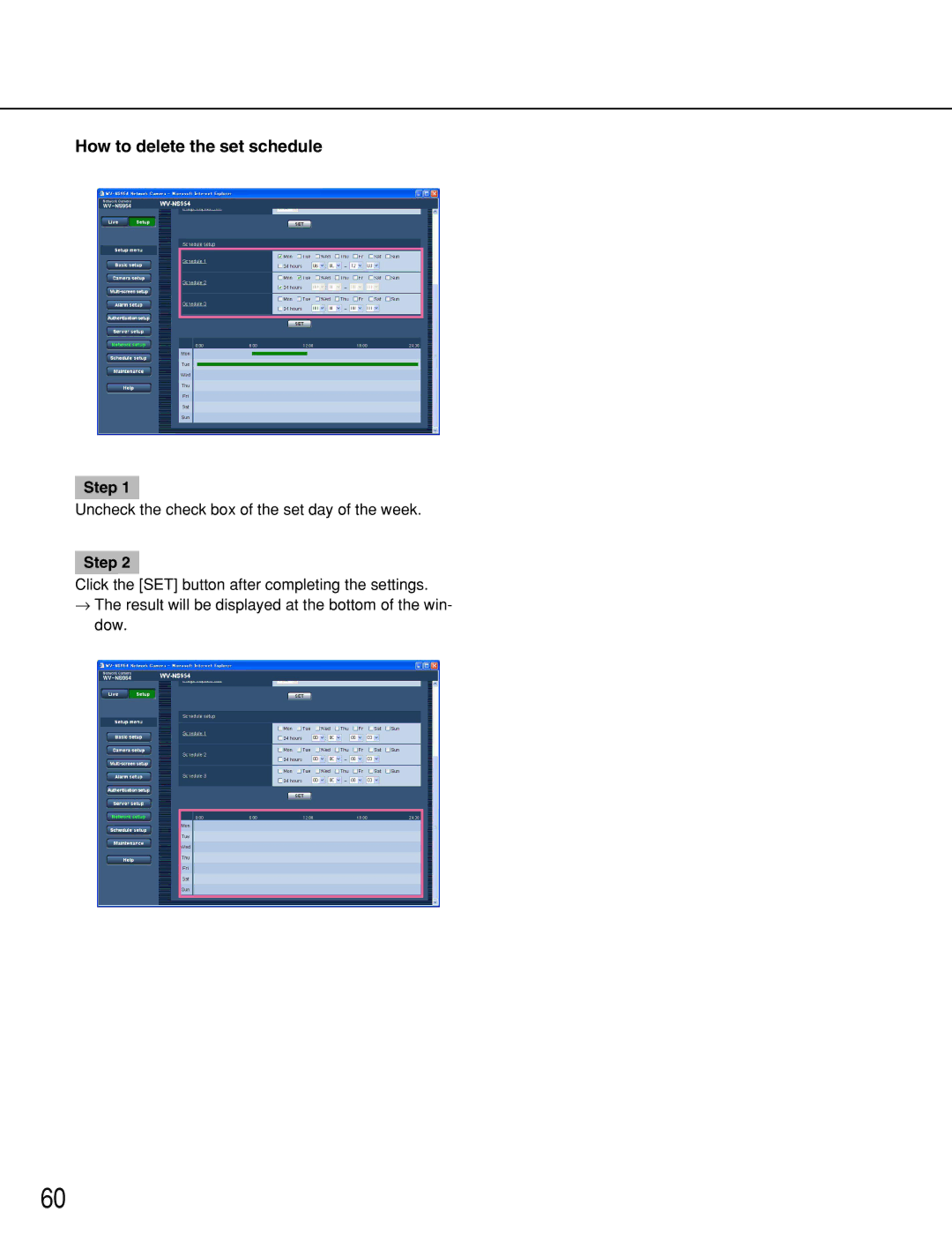 Panasonic WV-NW964, WV-NS954 manual How to delete the set schedule 