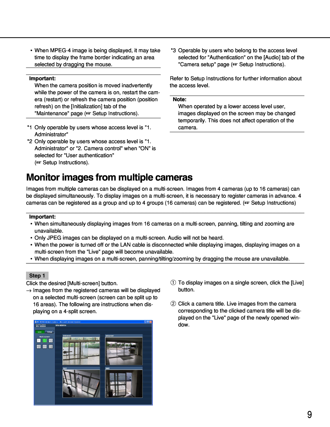 Panasonic WV-NS954, WV-NW964 operating instructions Monitor images from multiple cameras, Step 
