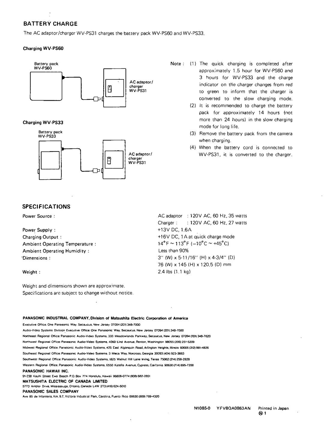 Panasonic WV-V3, WV-PS31, WV-6000 manual 