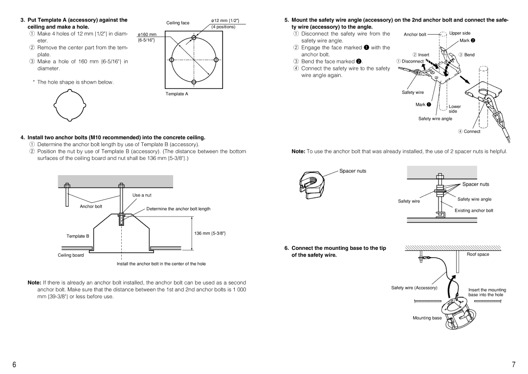 Panasonic WV-Q151C, WV-Q151S operating instructions Put Template a accessory against the ceiling and make a hole 