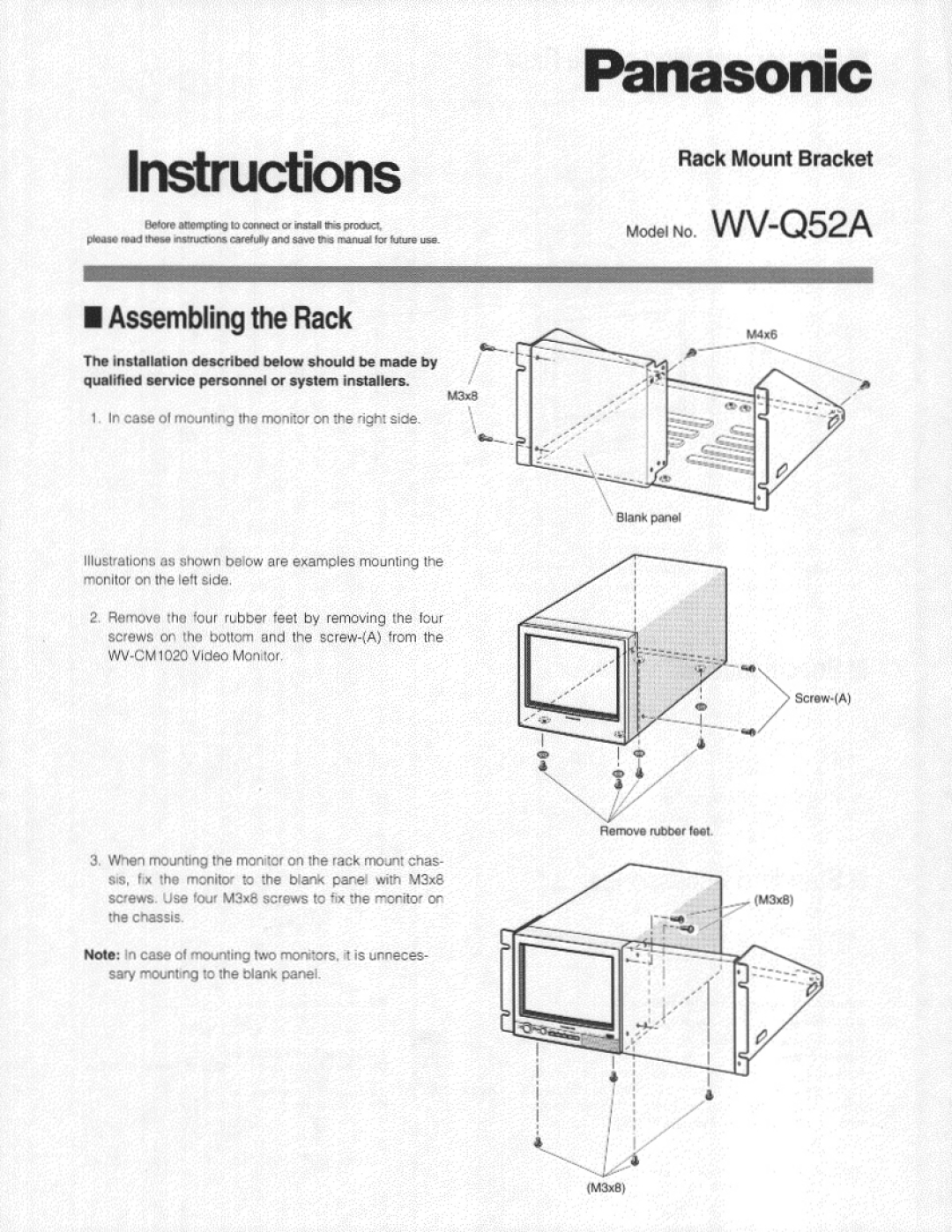 Panasonic WV-Q52A manual 