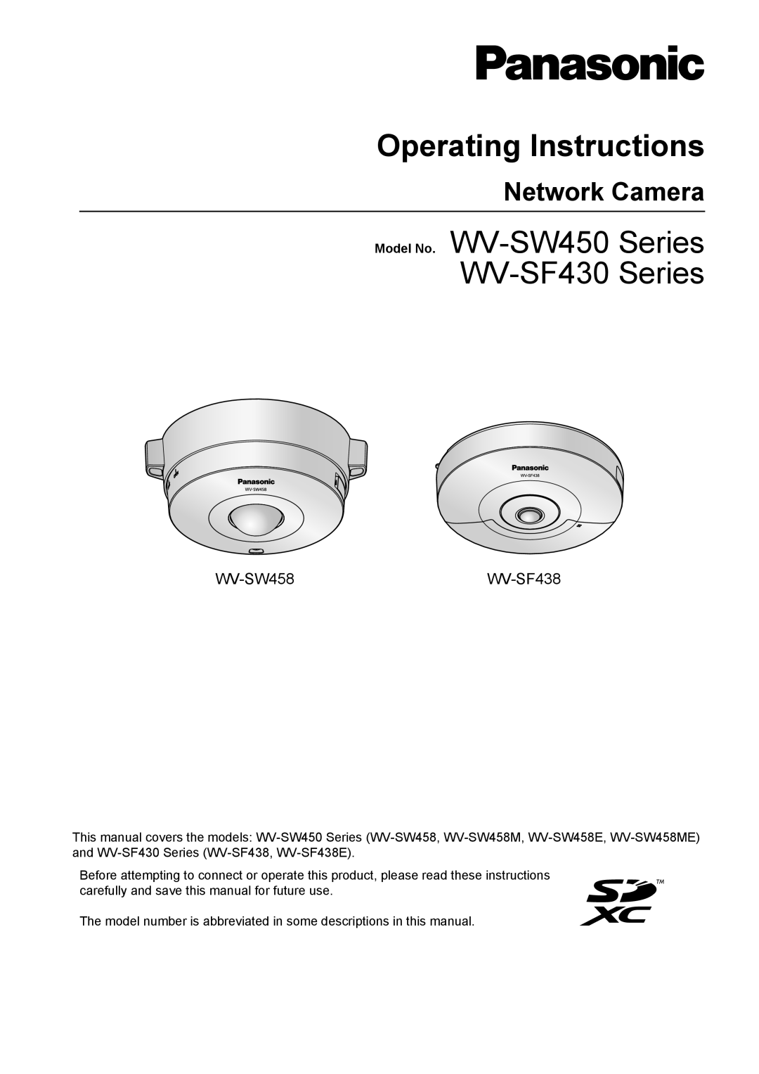 Panasonic WV-SF438E operating instructions Operating Instructions, Network Camera 