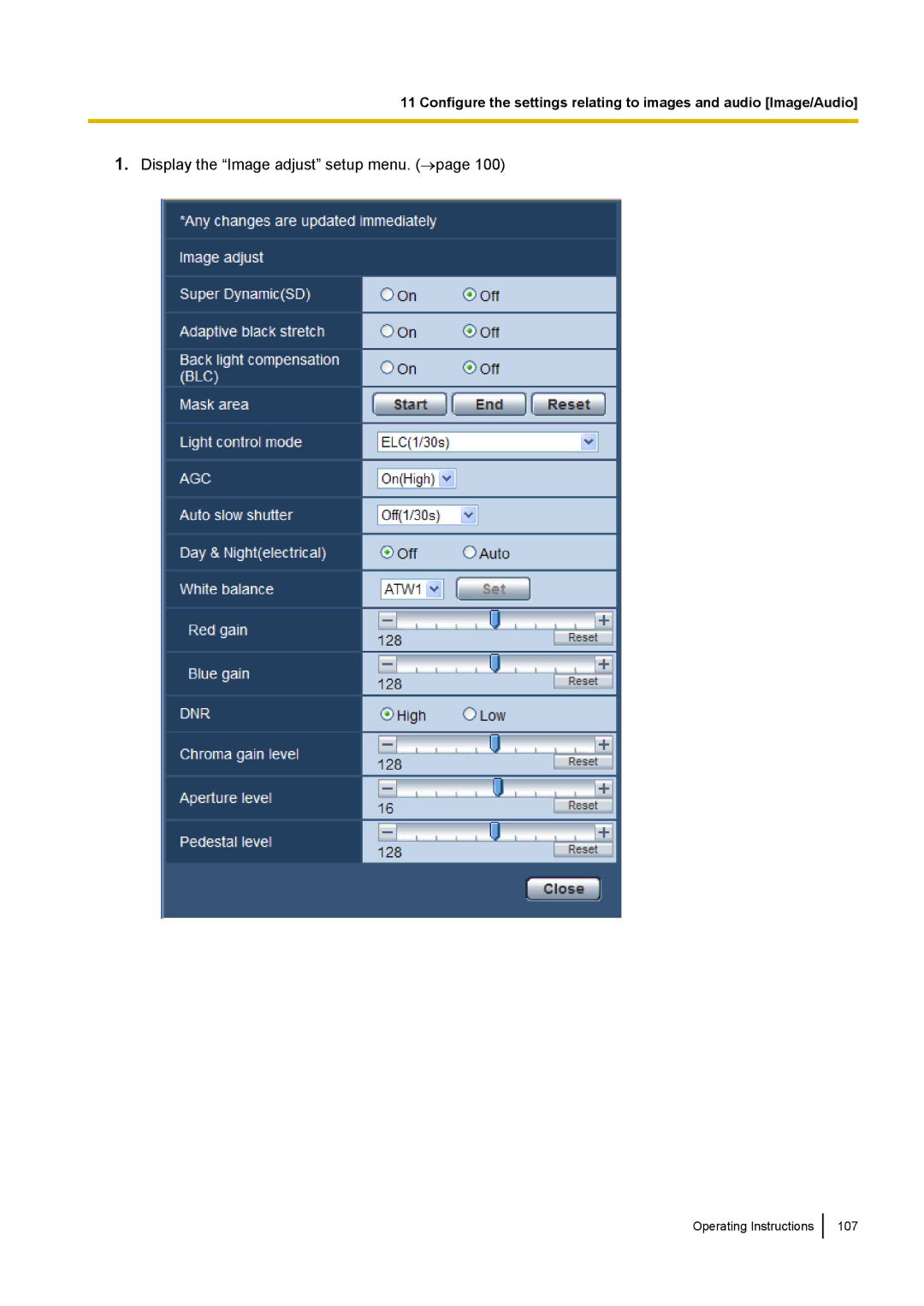 Panasonic WV-SF438E operating instructions Display the Image adjust setup menu. →page 