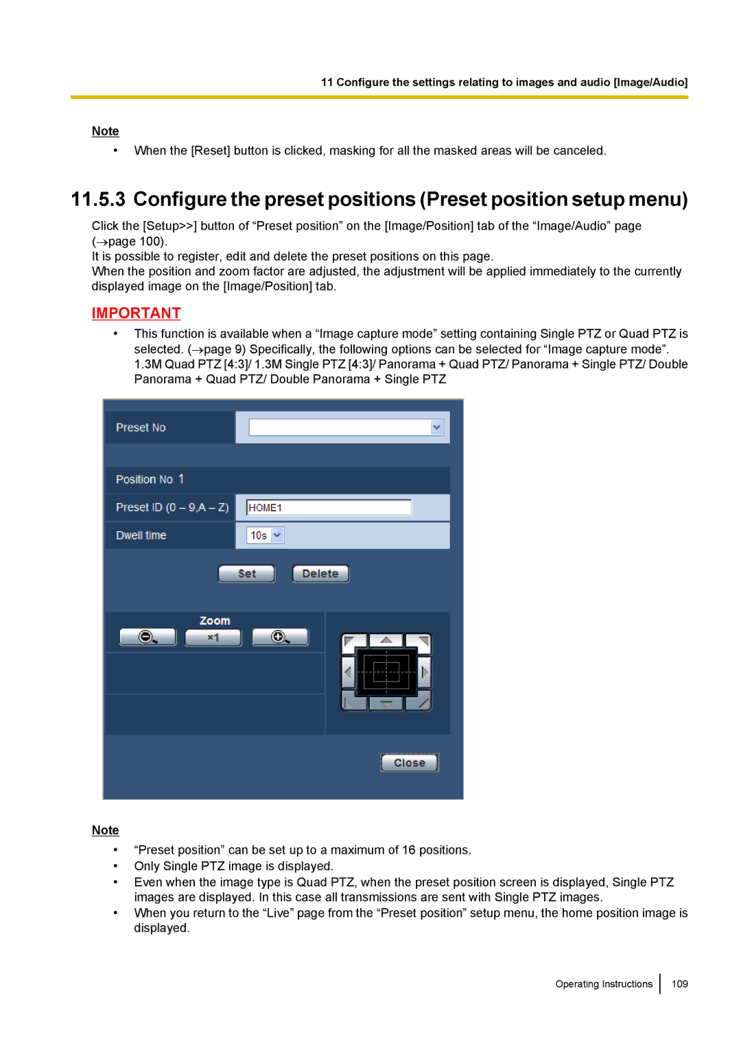 Panasonic WV-SF438E operating instructions Configure the preset positions Preset position setup menu 