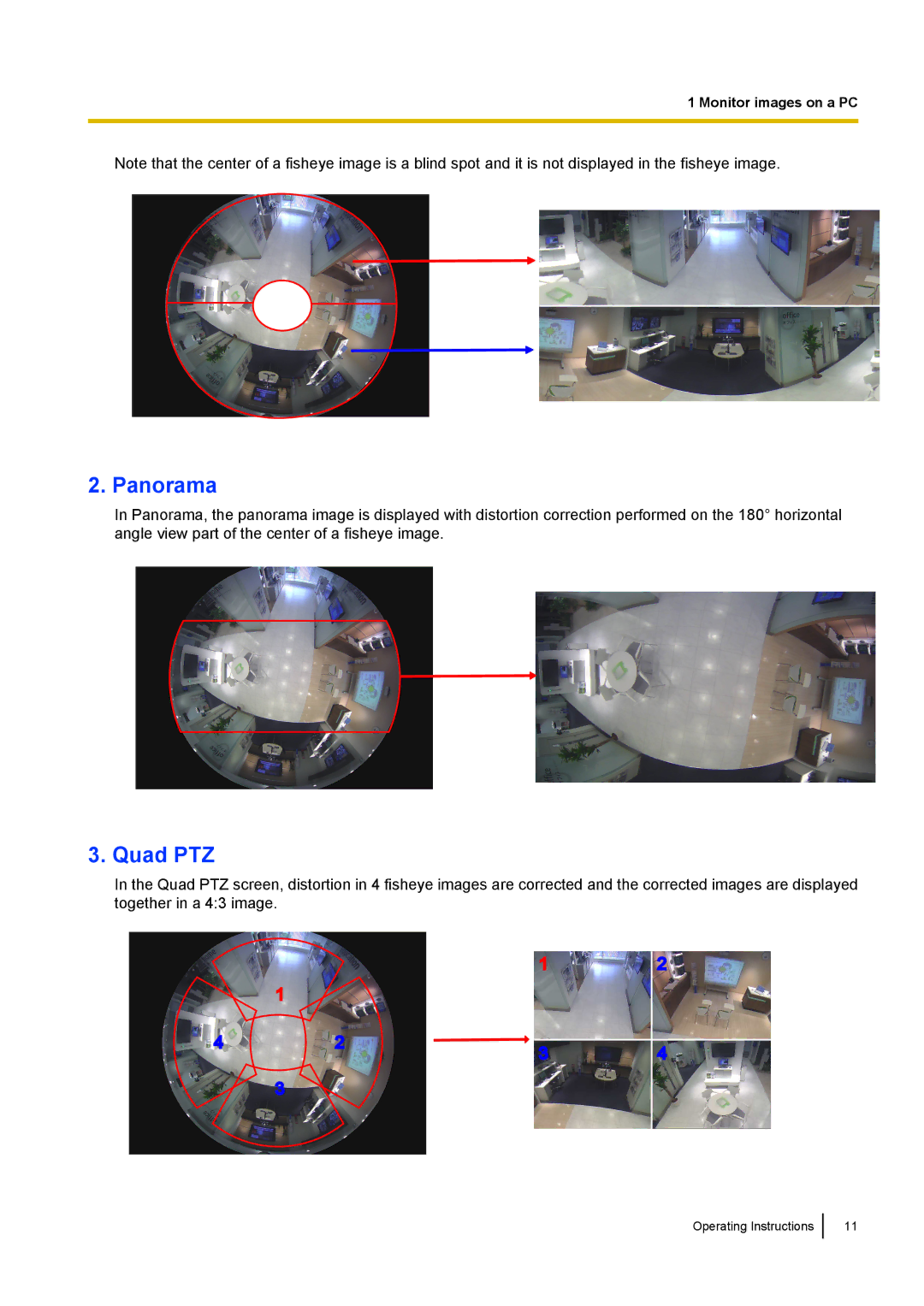 Panasonic WV-SF438E operating instructions Panorama, Quad PTZ 