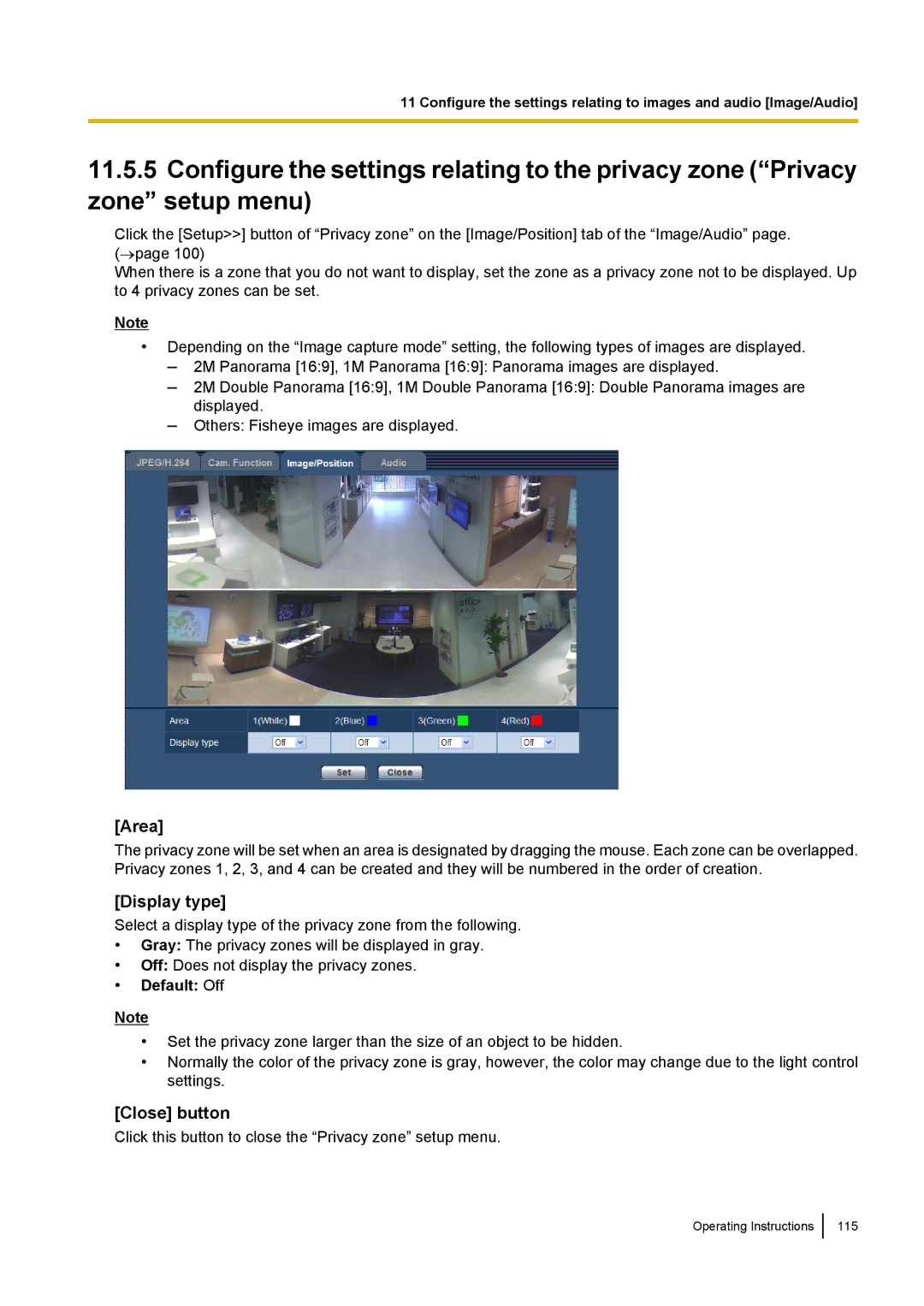 Panasonic WV-SF438E operating instructions Area, Display type 