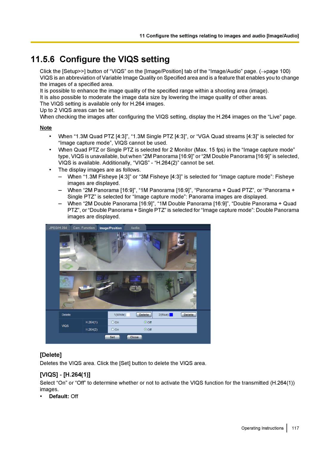 Panasonic WV-SF438E operating instructions Configure the Viqs setting, Delete, Viqs H.2641 