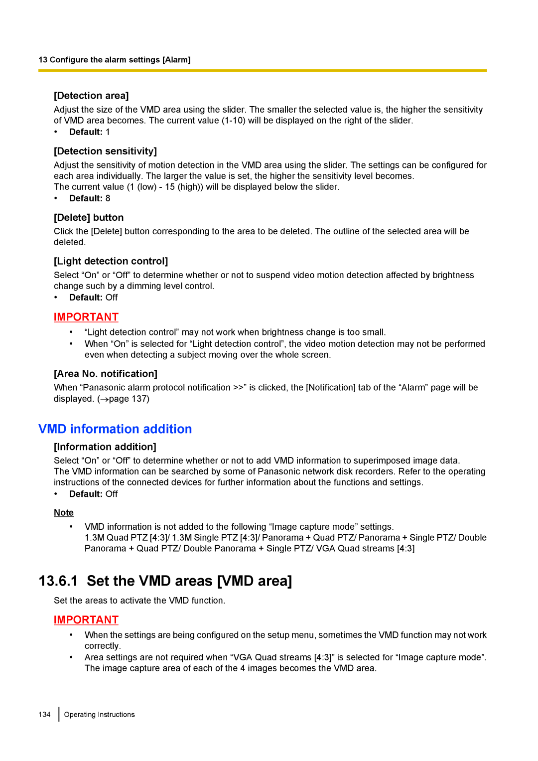 Panasonic WV-SF438E operating instructions Set the VMD areas VMD area, VMD information addition 