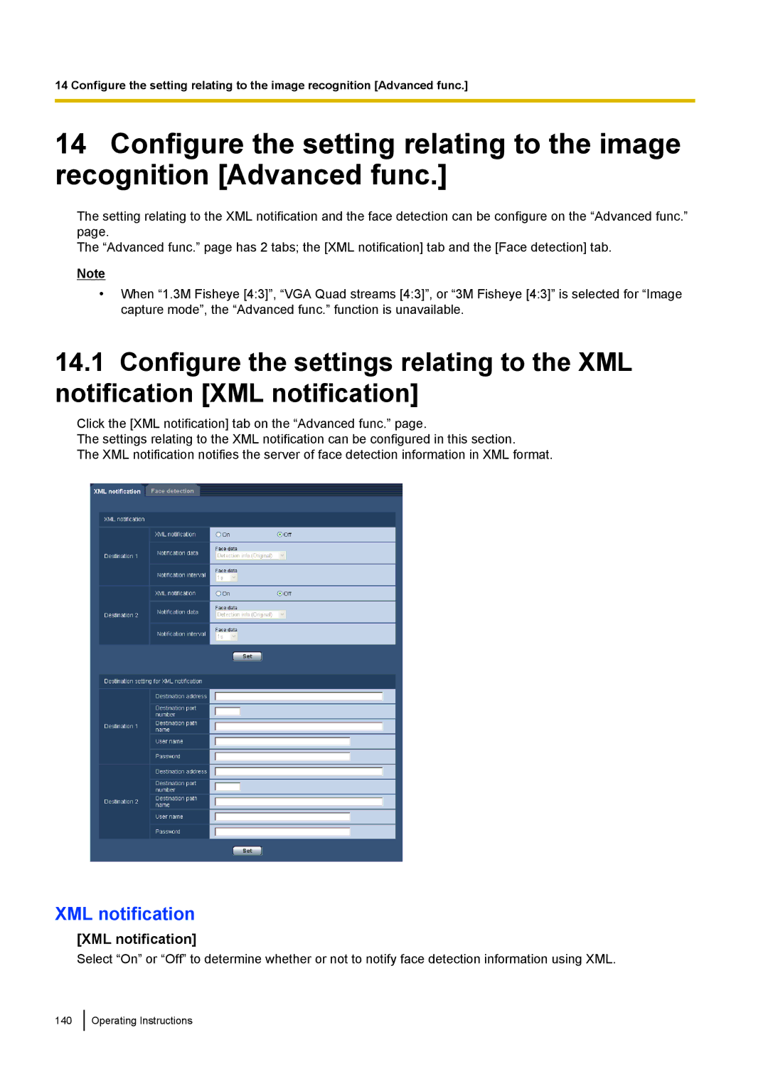 Panasonic WV-SF438E operating instructions XML notification 