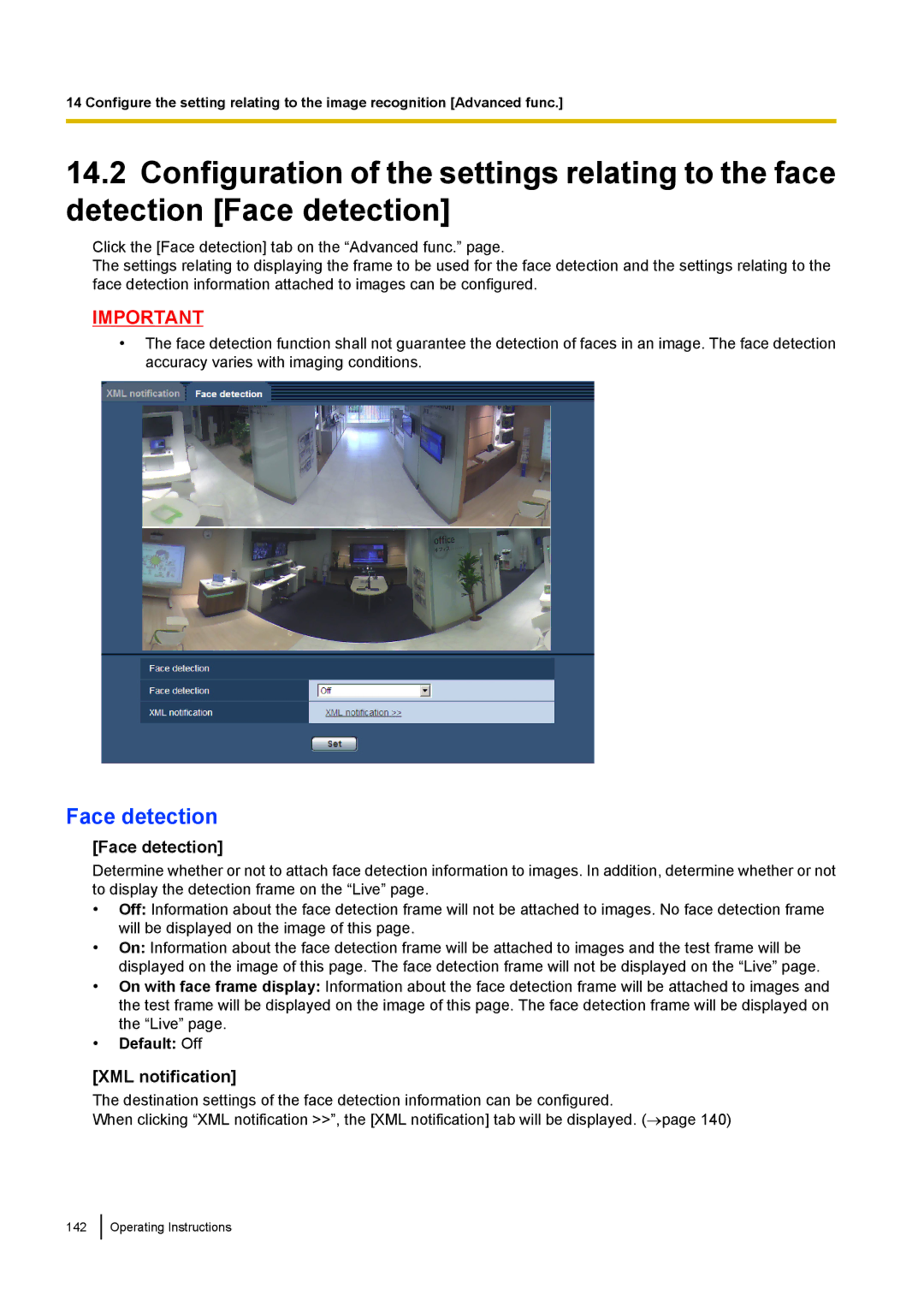 Panasonic WV-SF438E operating instructions Face detection 