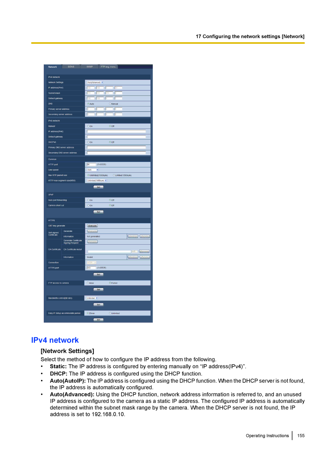 Panasonic WV-SF438E operating instructions IPv4 network, Network Settings 