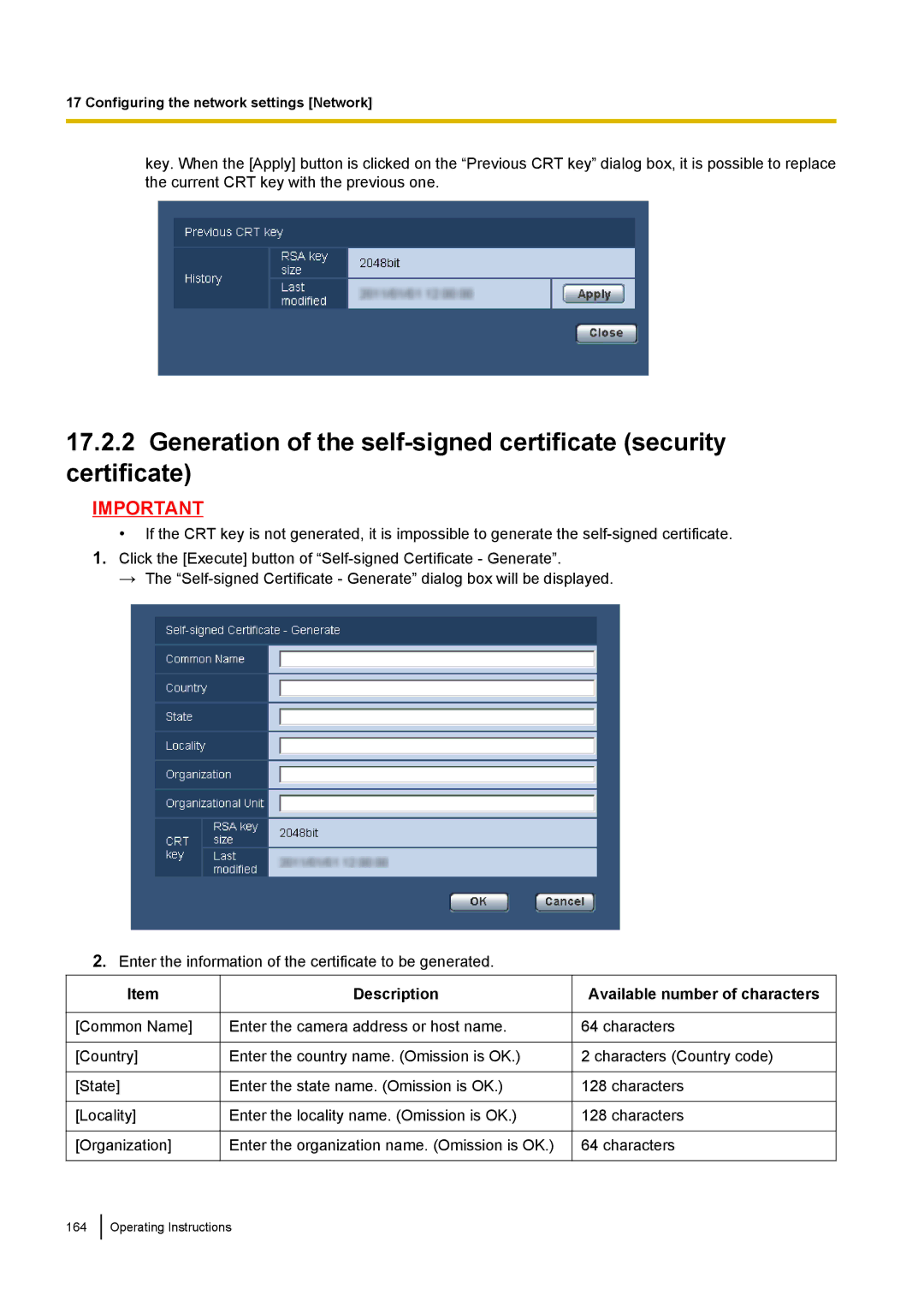 Panasonic WV-SF438E operating instructions Description, Available number of characters 