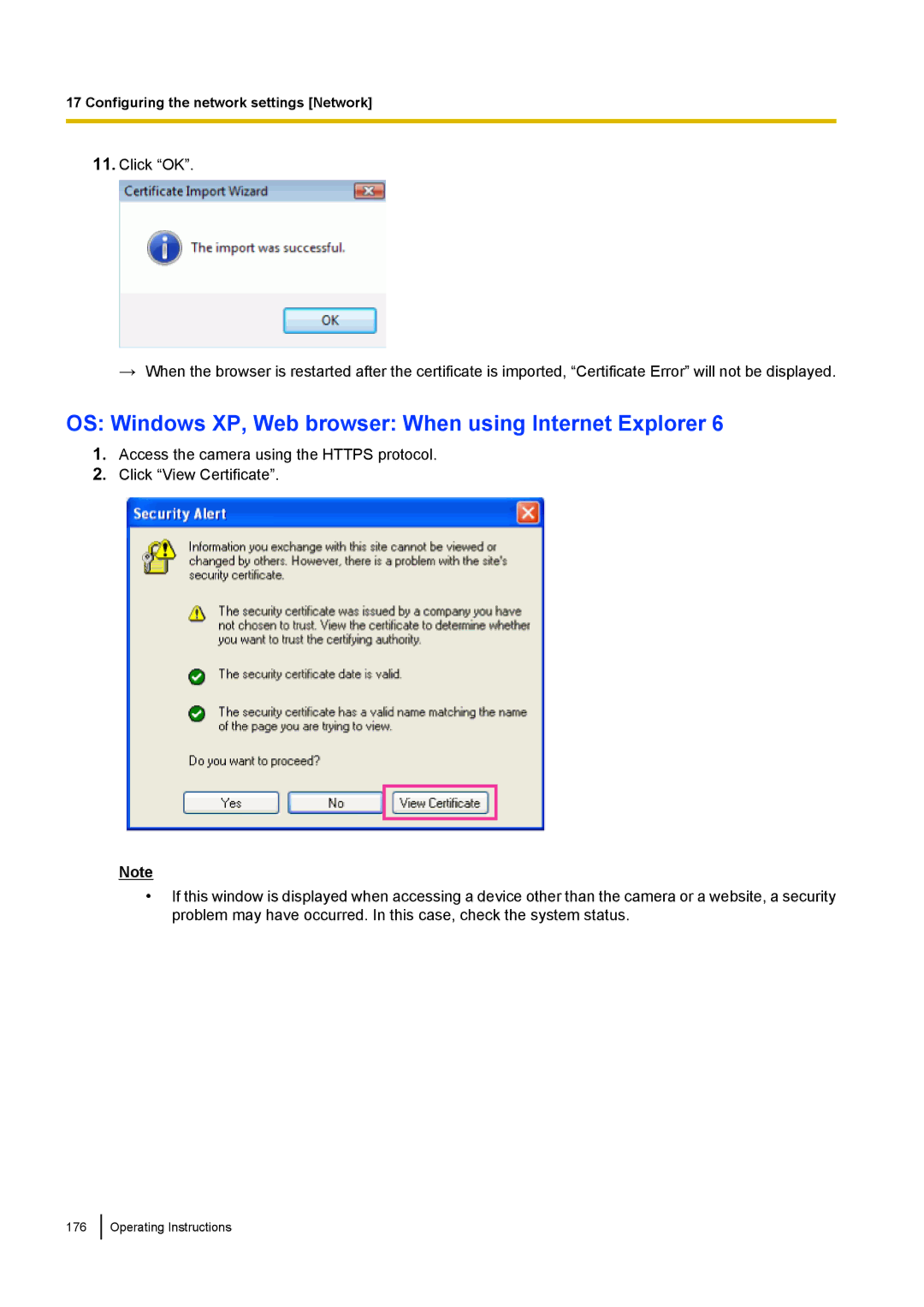 Panasonic WV-SF438E operating instructions OS Windows XP, Web browser When using Internet Explorer 