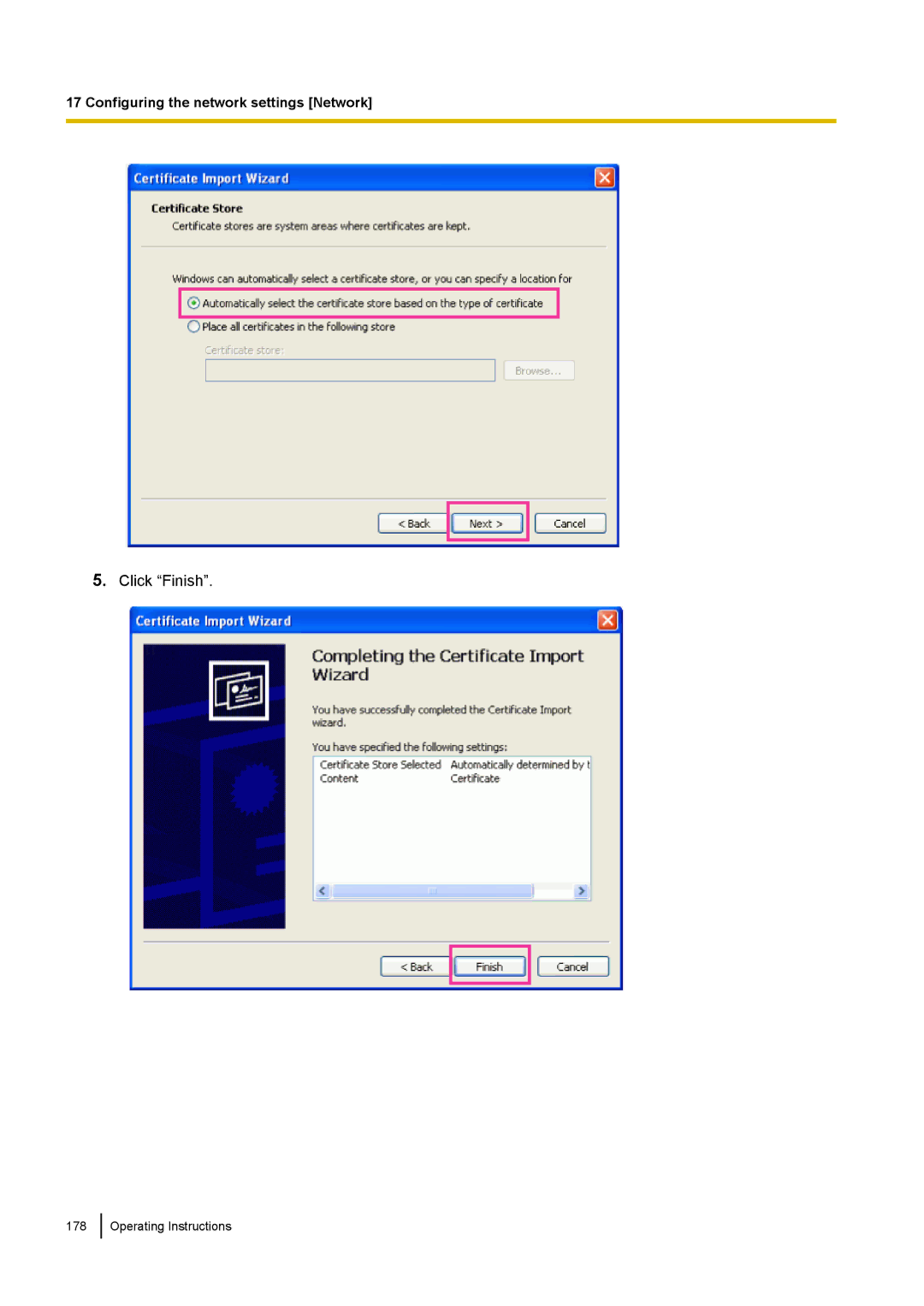 Panasonic WV-SF438E operating instructions Click Finish 