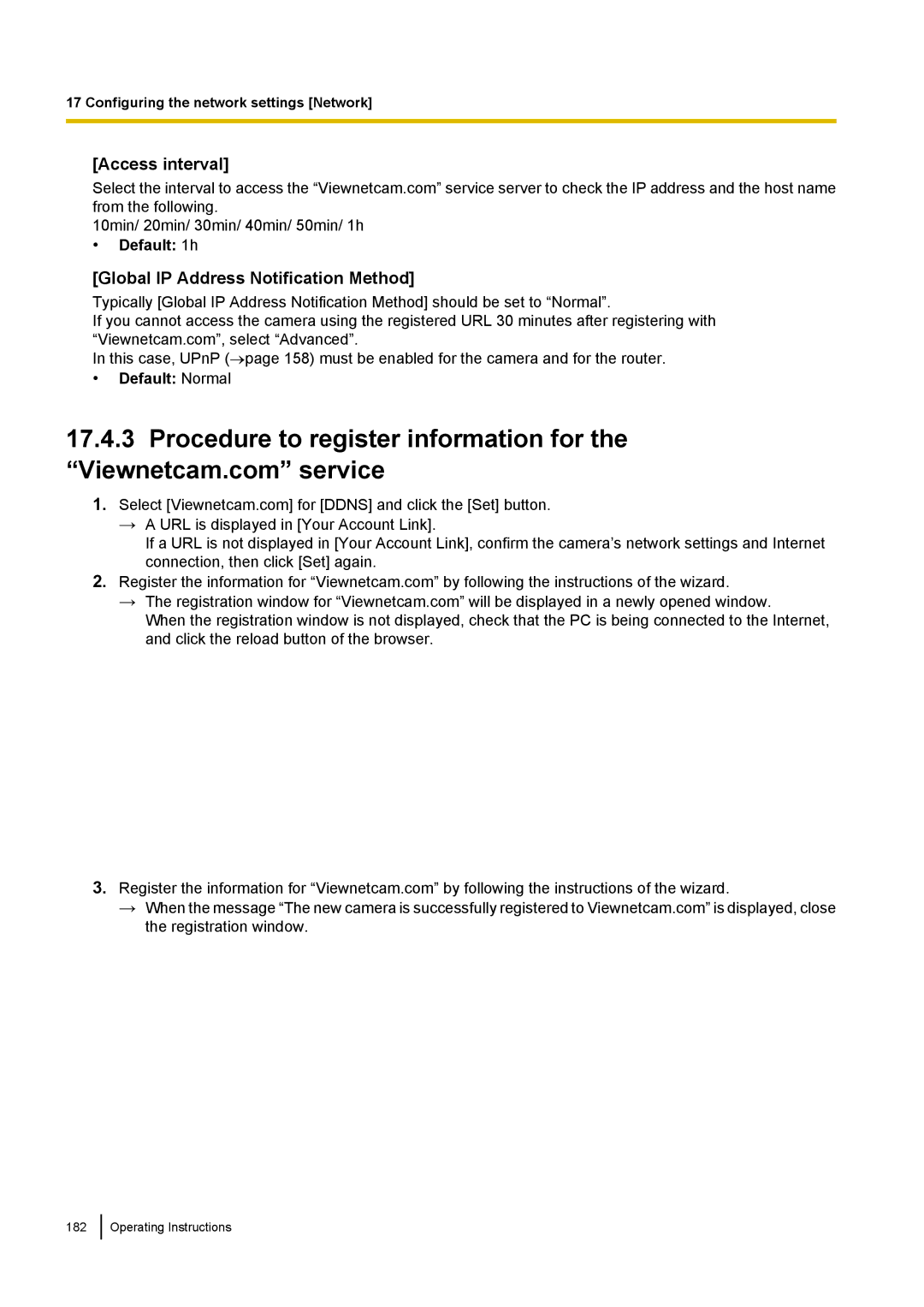 Panasonic WV-SF438E operating instructions Access interval, Global IP Address Notification Method 