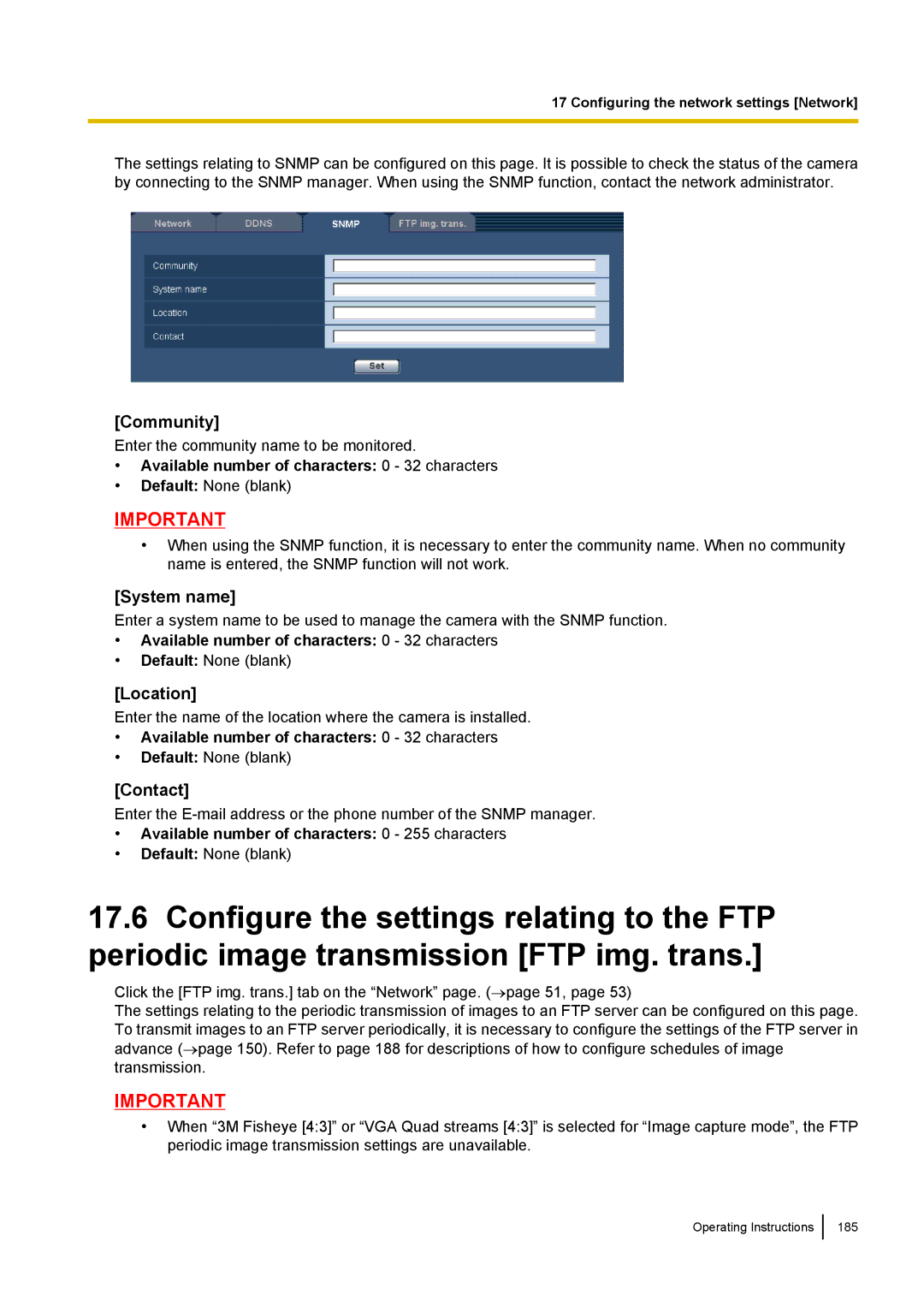 Panasonic WV-SF438E operating instructions Community, System name, Location, Contact 