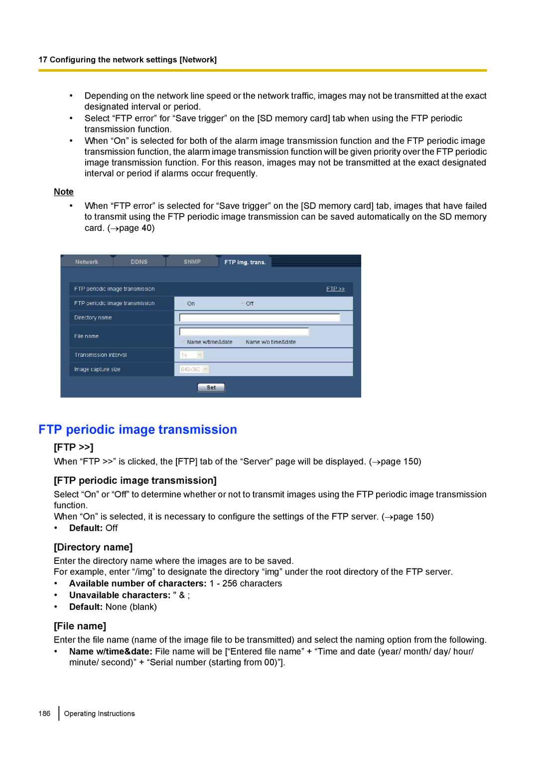 Panasonic WV-SF438E operating instructions FTP periodic image transmission 