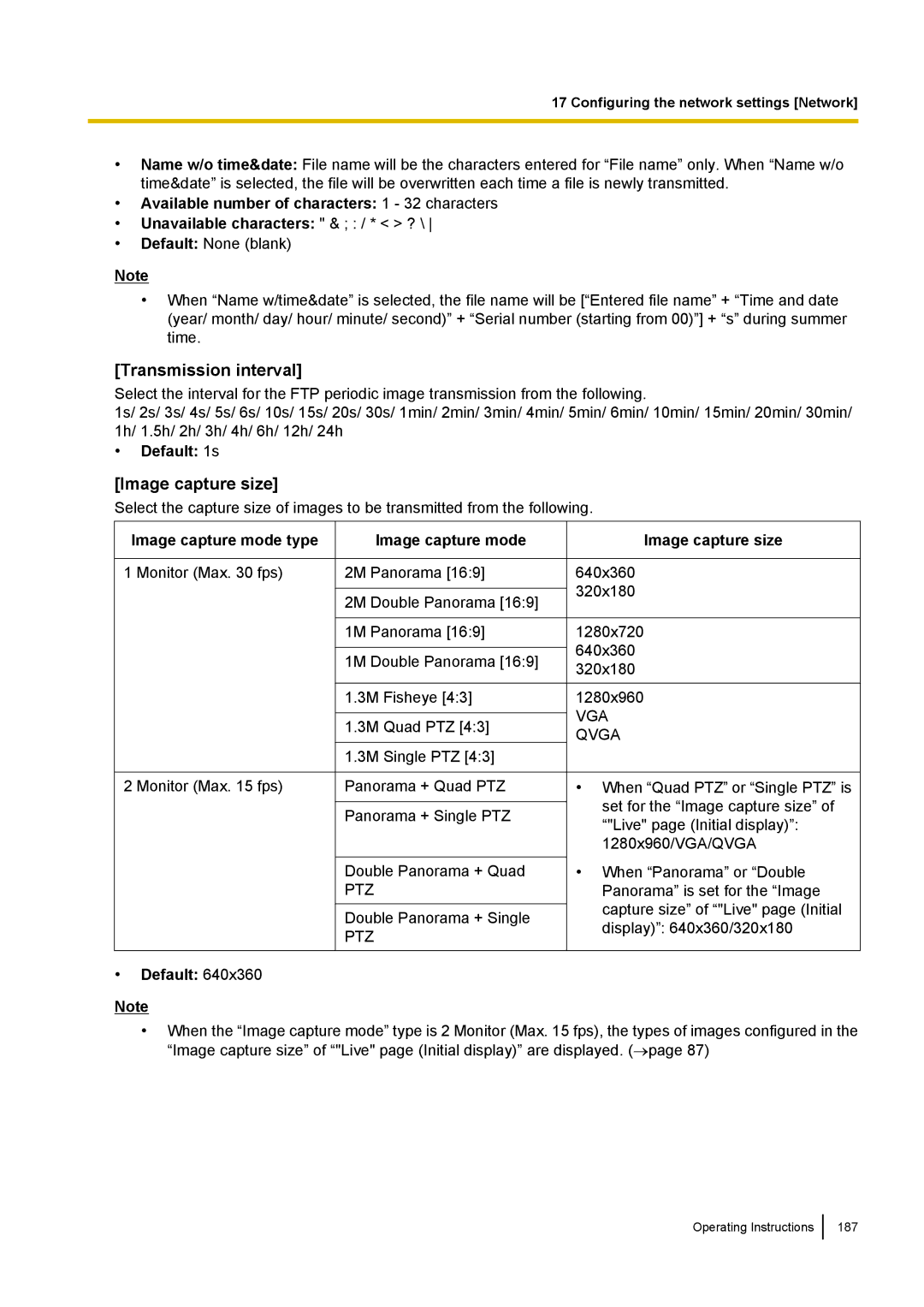 Panasonic WV-SF438E operating instructions Transmission interval, Default 1s 