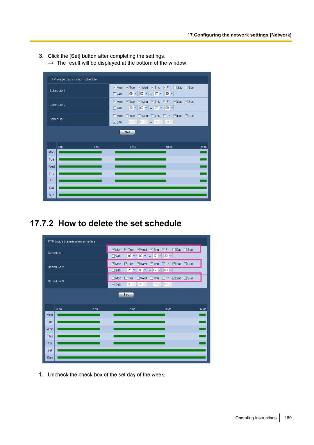 Panasonic WV-SF438E operating instructions How to delete the set schedule 