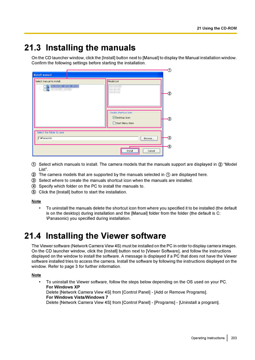 Panasonic WV-SF438E Installing the manuals, Installing the Viewer software, For Windows Vista/Windows 