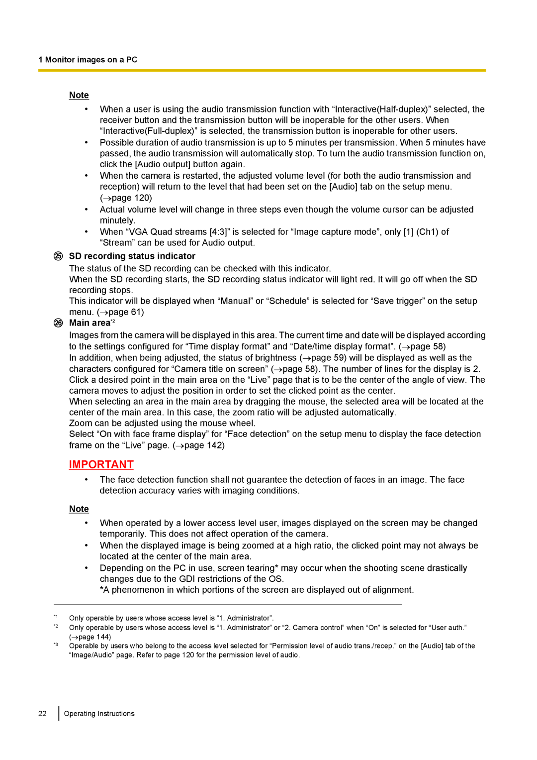 Panasonic WV-SF438E operating instructions SD recording status indicator, Main area*2 