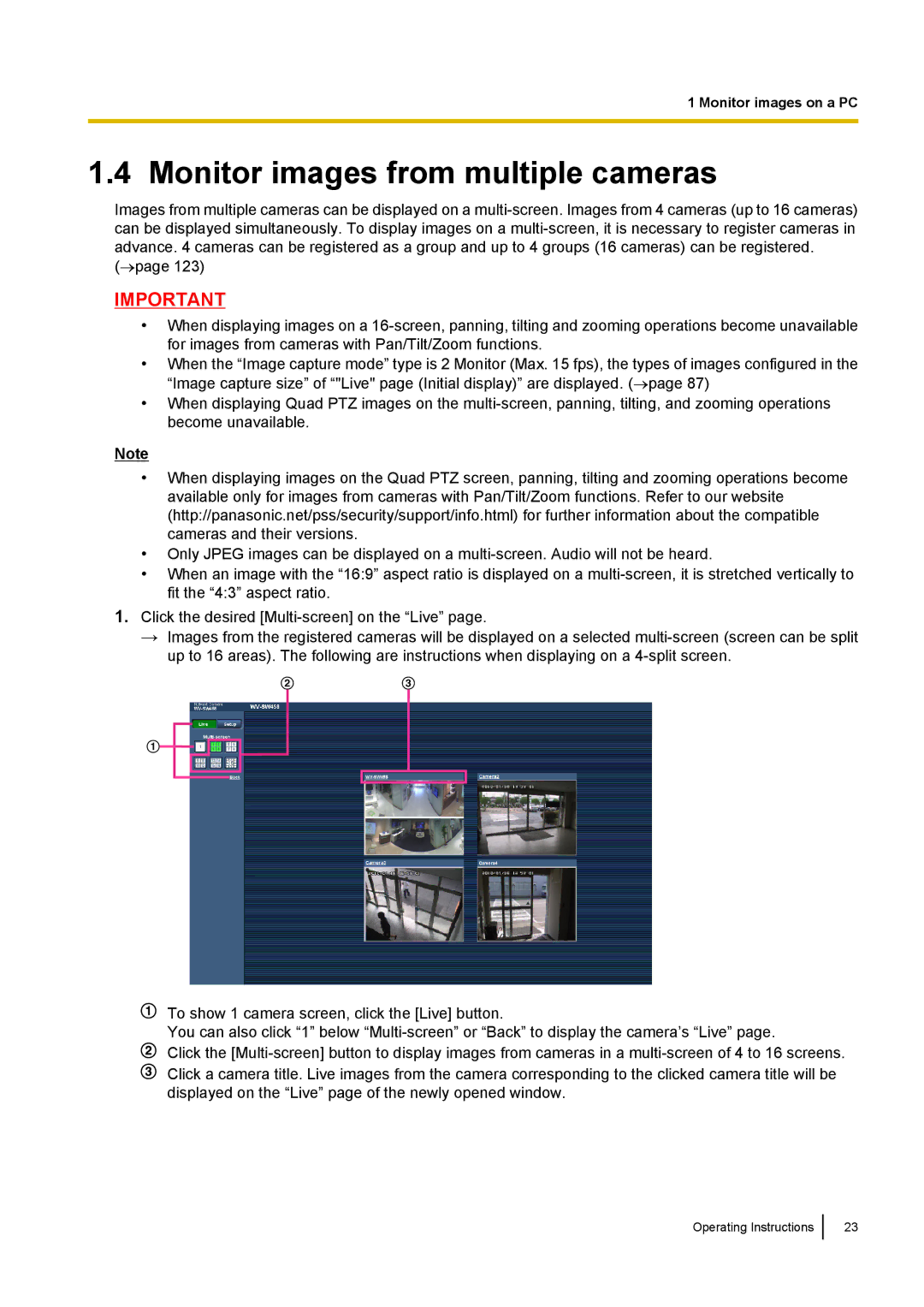 Panasonic WV-SF438E operating instructions Monitor images from multiple cameras 