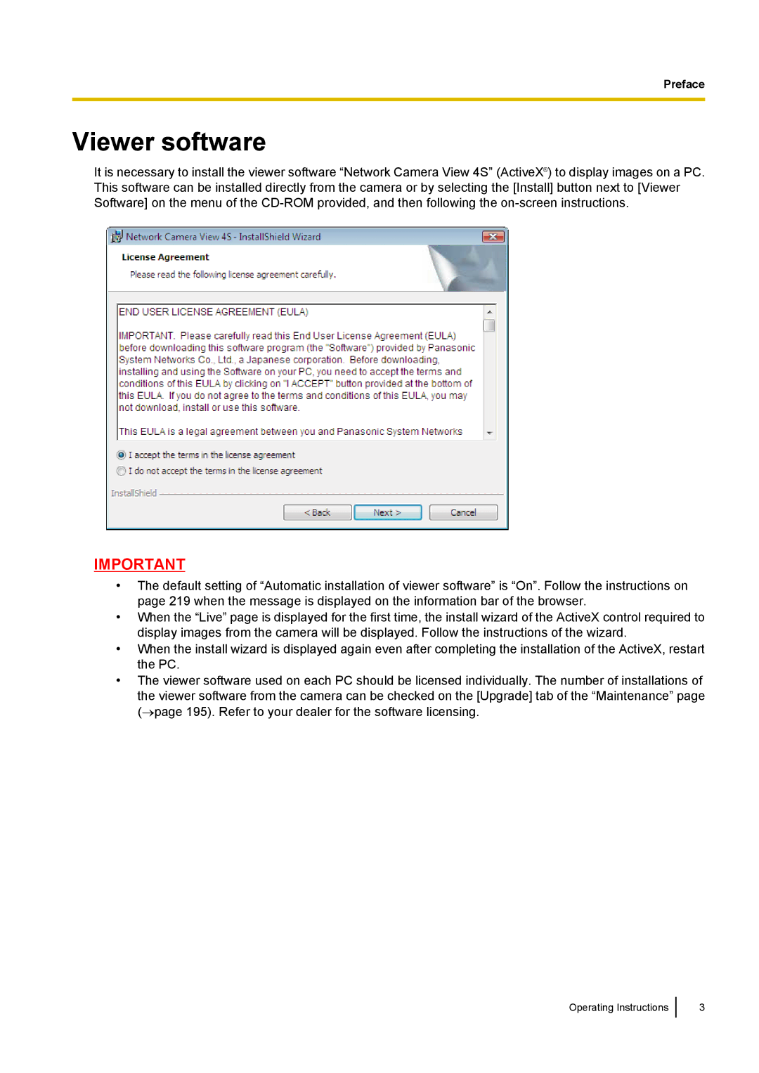 Panasonic WV-SF438E operating instructions Viewer software 