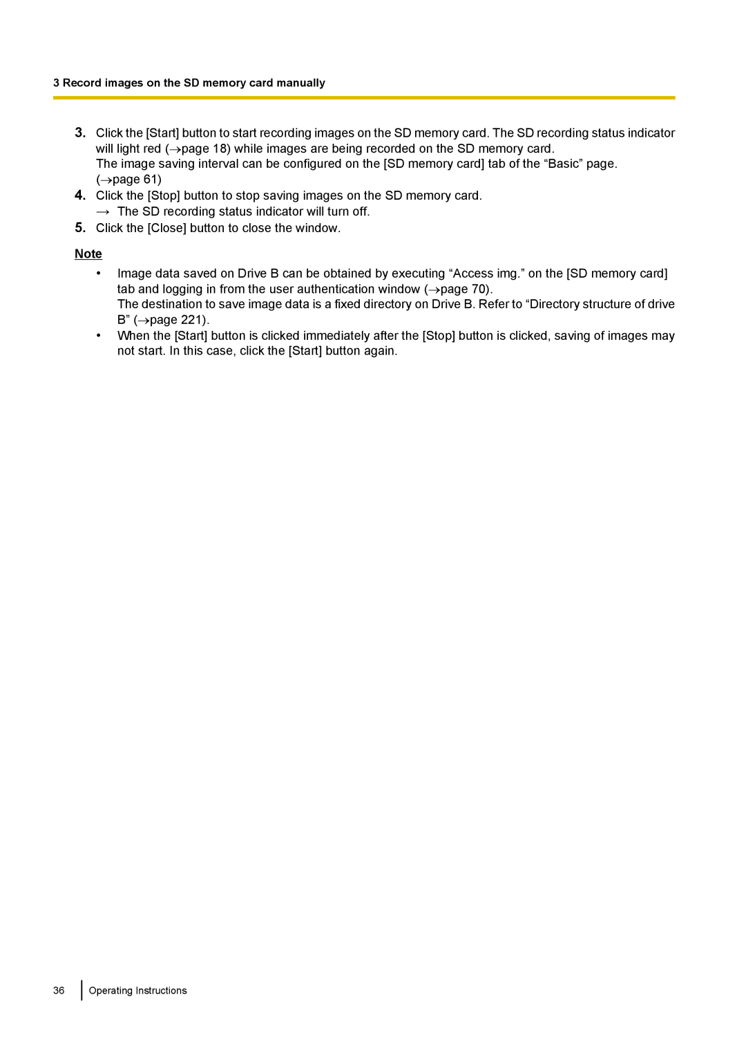 Panasonic WV-SF438E operating instructions Record images on the SD memory card manually 