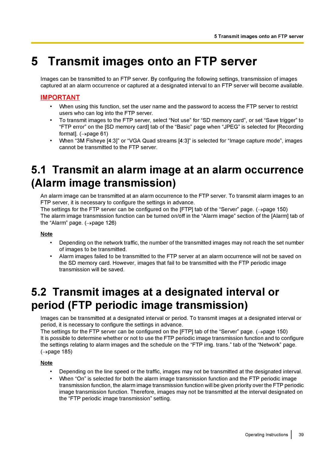 Panasonic WV-SF438E operating instructions Transmit images onto an FTP server 