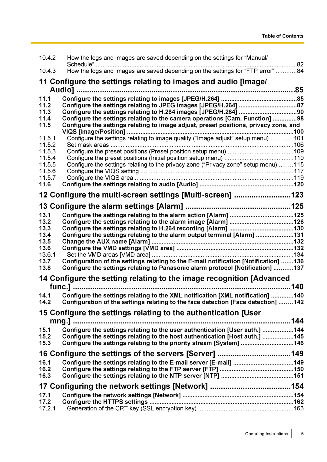 Panasonic WV-SF438E operating instructions 14.1, 140, 14.2, 142, 15.1, 144, 15.2, 145, 150, 16.3, 151 